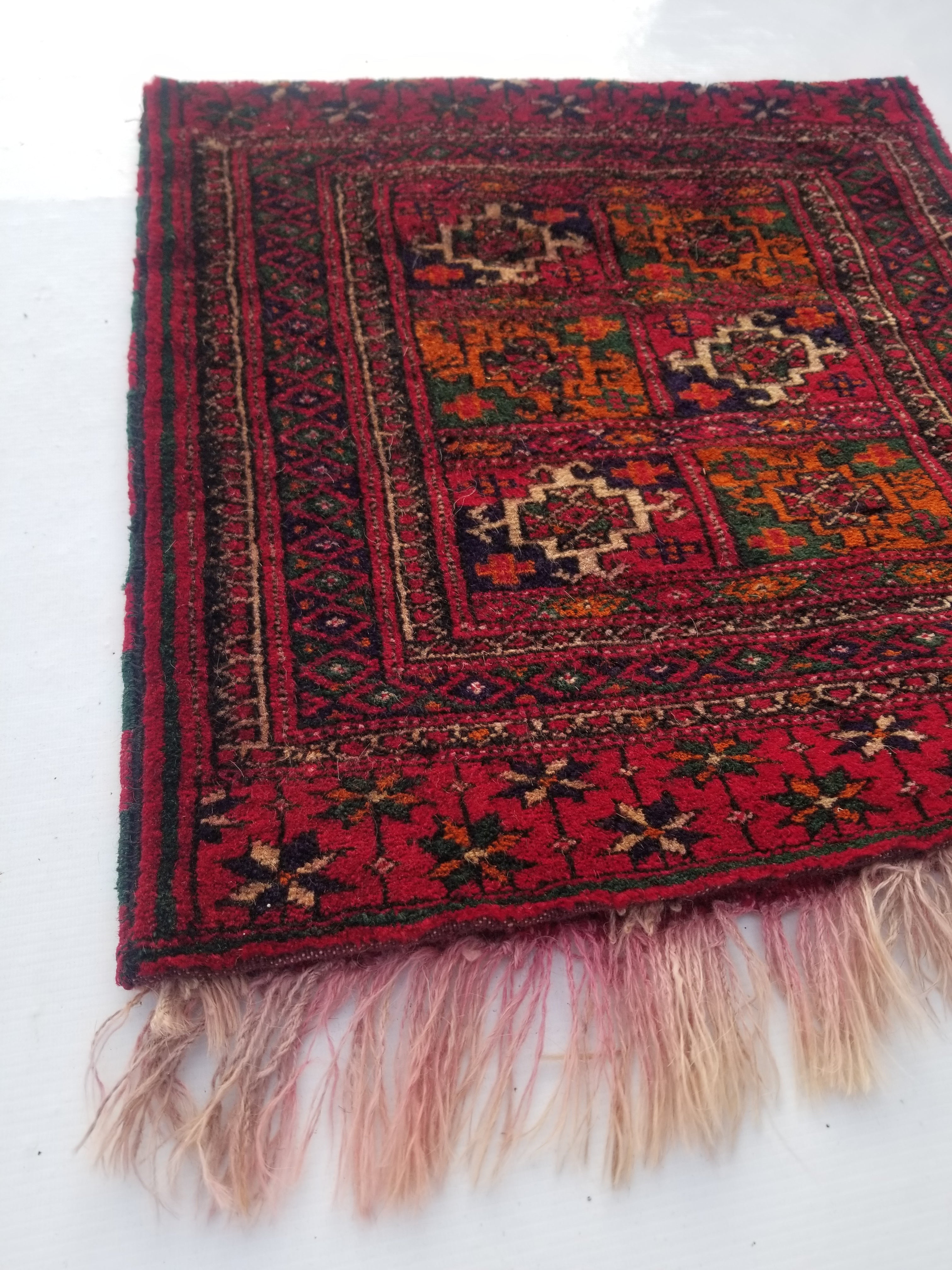 Antique Traditional Handmade Afghan Wool Multicolor Saddle Bag 54x53cm