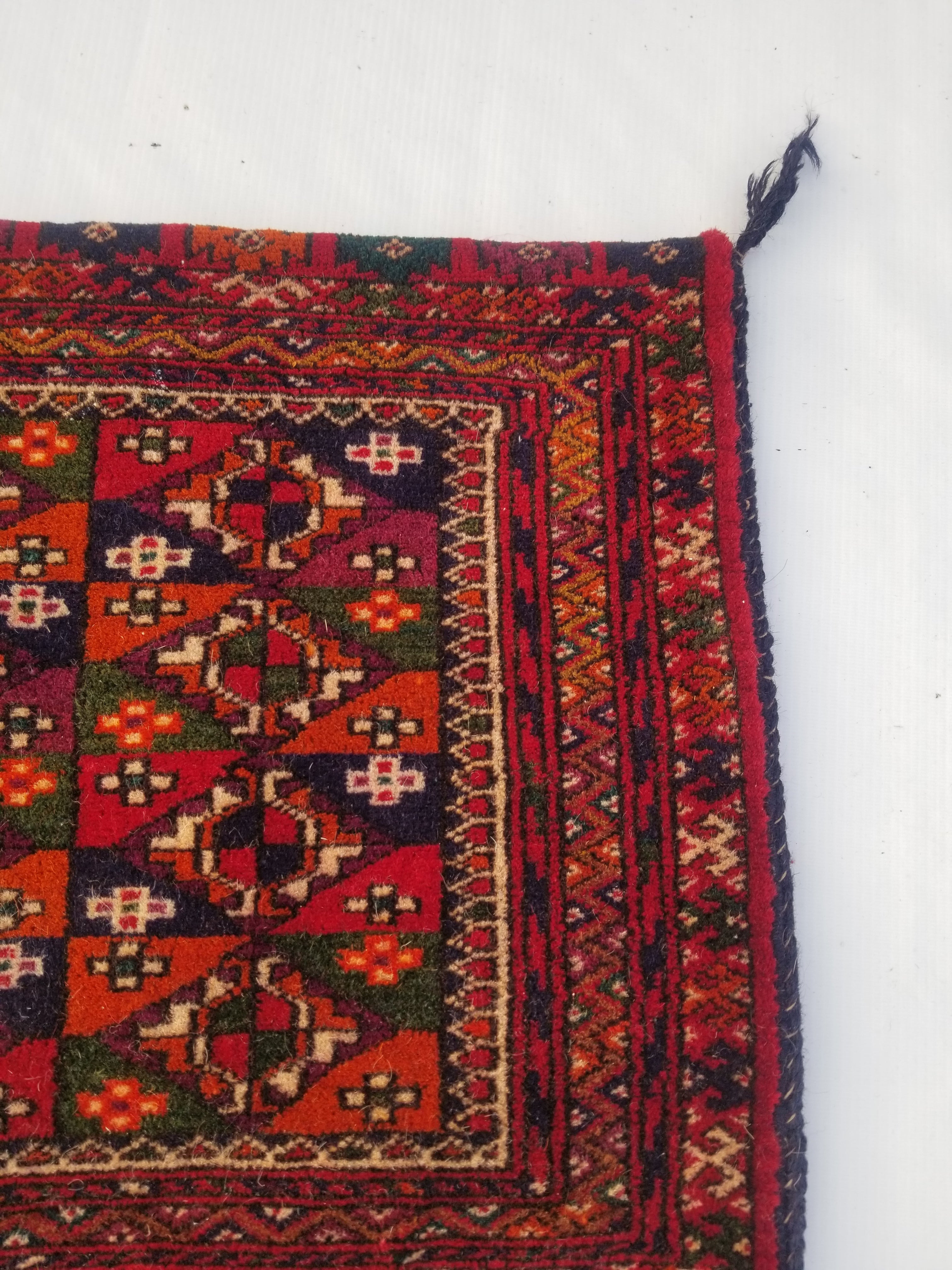 Antique Traditional Handmade Turkoman Wool Multicolor Saddle Bag 99x51cm