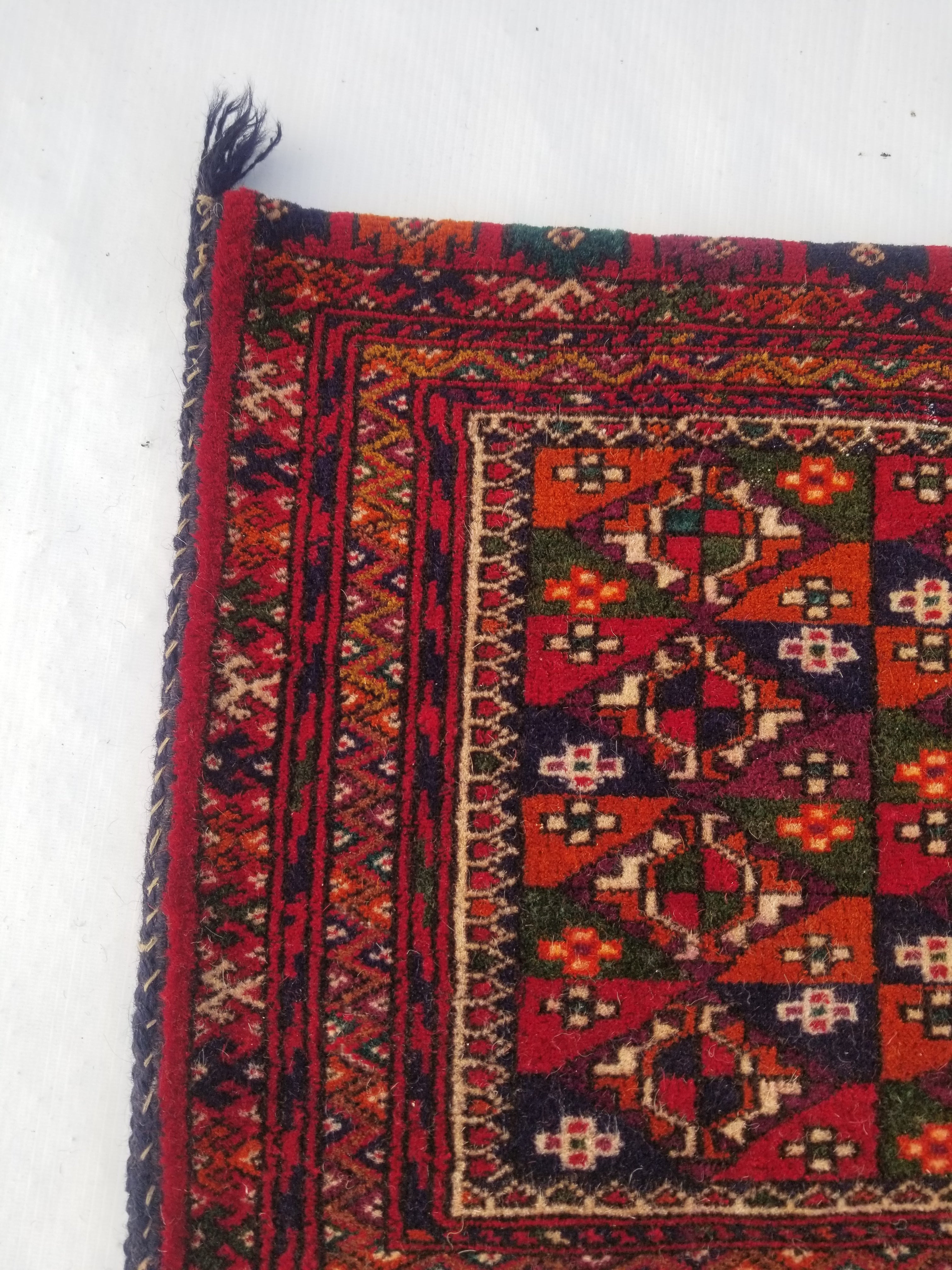 Antique Traditional Handmade Turkoman Wool Multicolor Saddle Bag 99x51cm