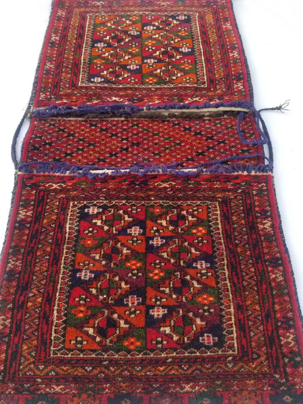 Antique Traditional Handmade Turkoman Wool Multicolor Saddle Bag 99x51cm