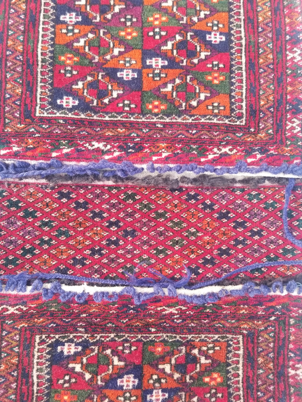 Antique Traditional Handmade Turkoman Wool Multicolor Saddle Bag 99x51cm
