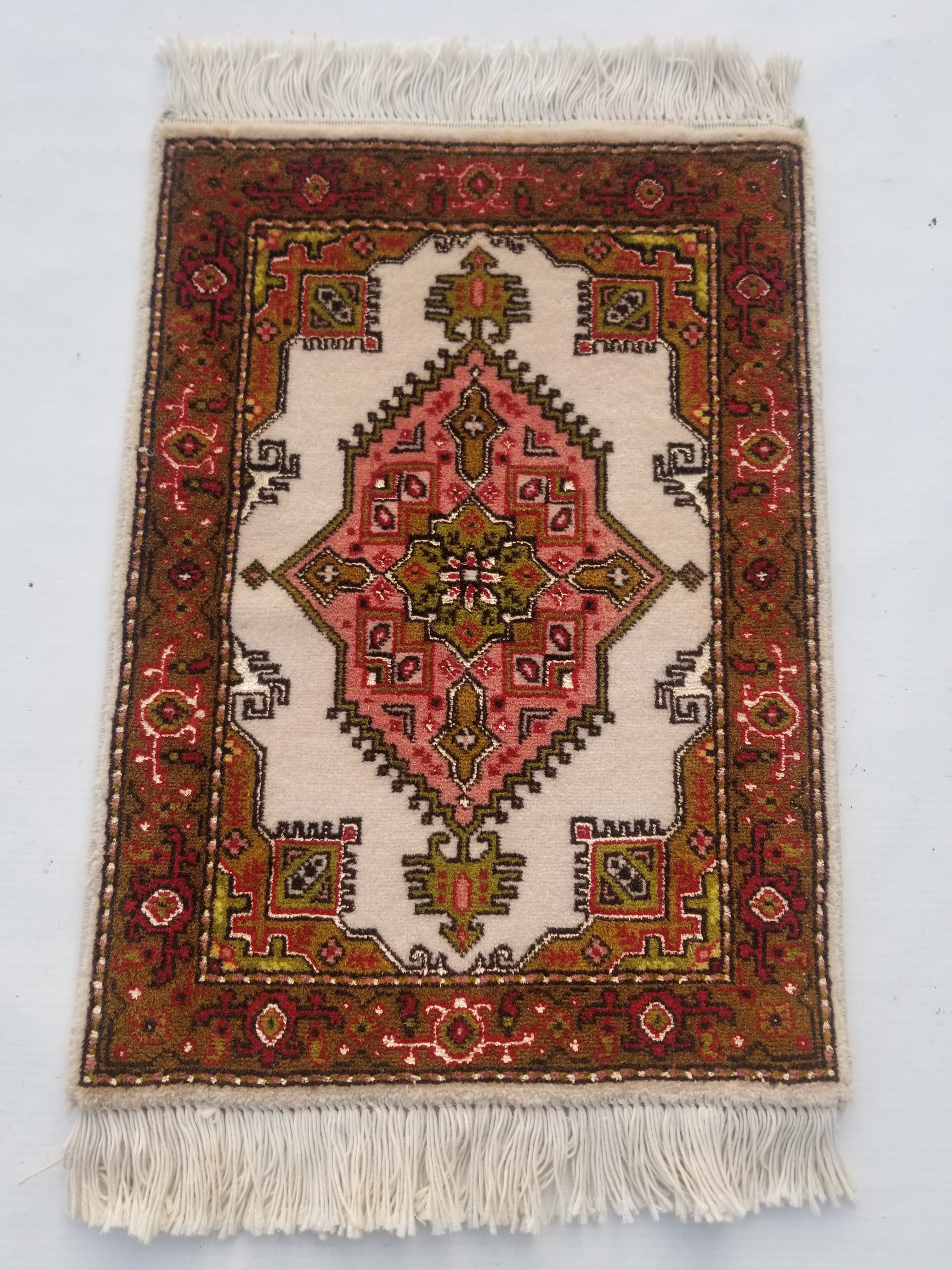 Antique Traditional Handmade Oriental Wool Multicolor Rug 42x30cm