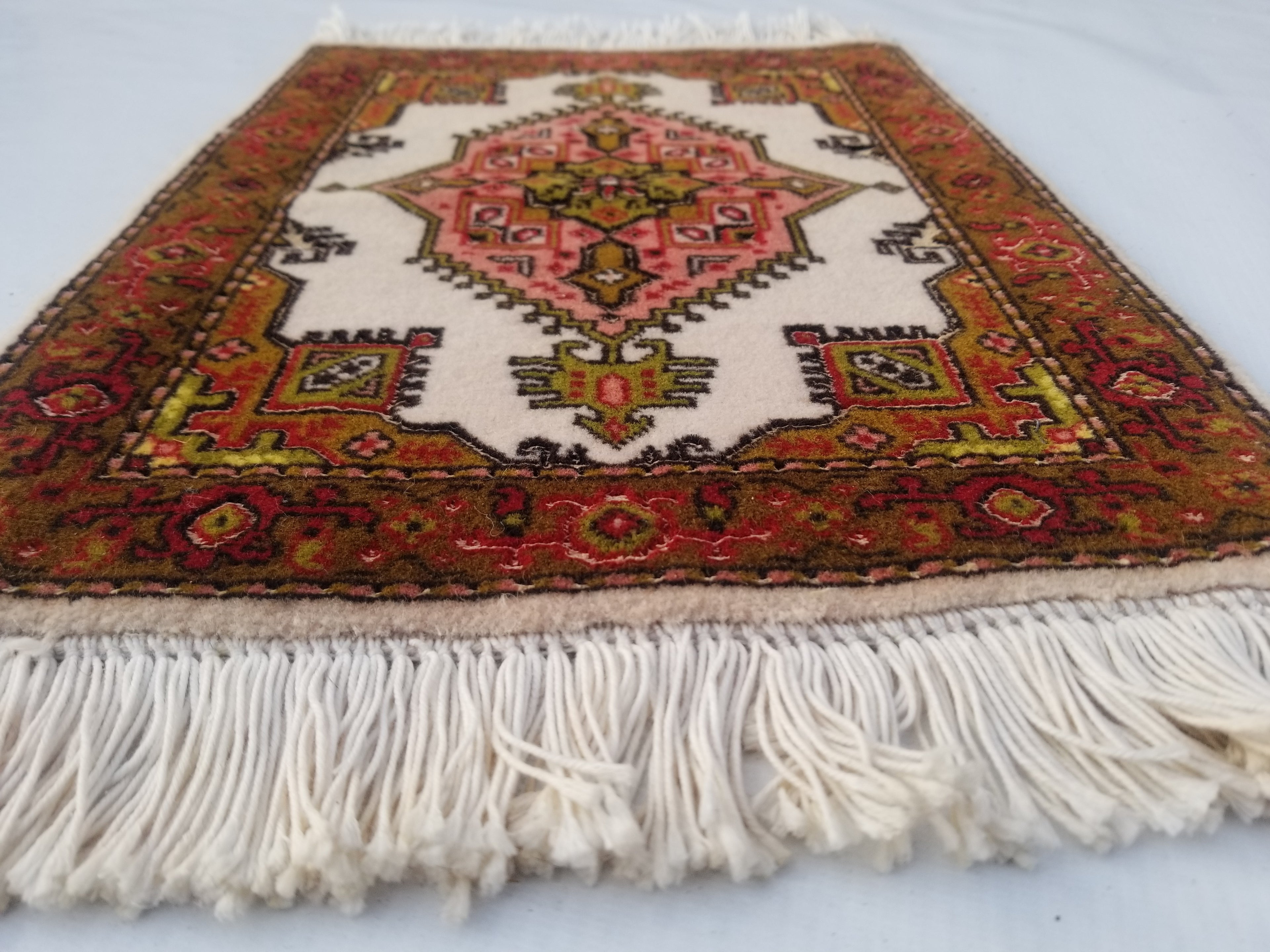 Antique Traditional Handmade Oriental Wool Multicolor Rug 42x30cm