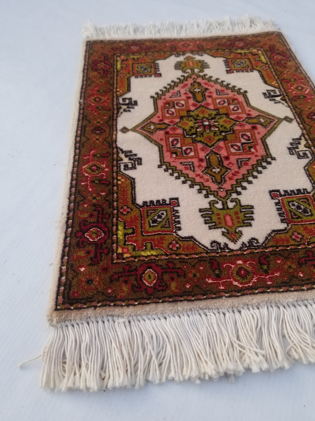 Antique Traditional Handmade Oriental Wool Multicolor Rug 42x30cm