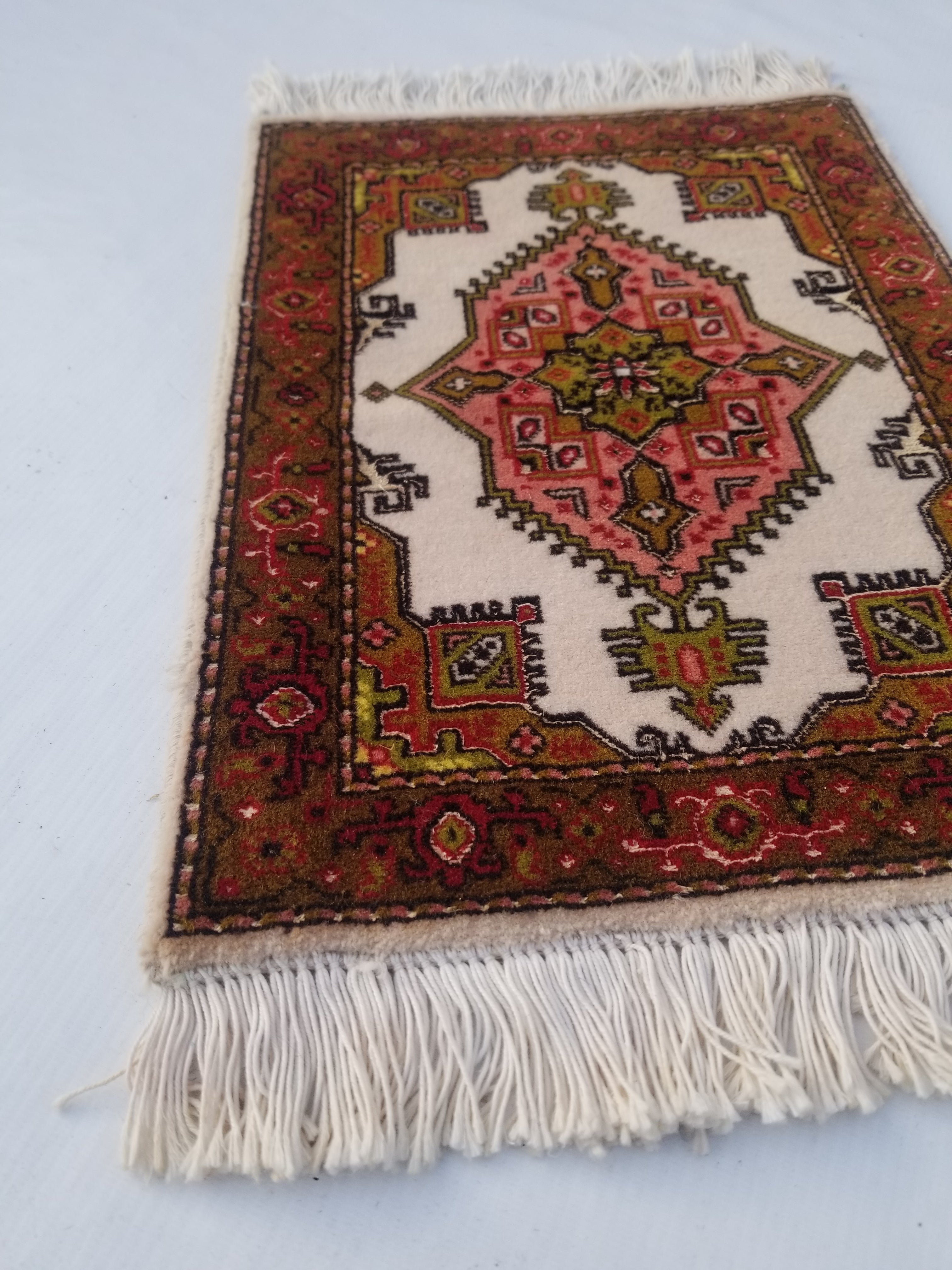 Antique Traditional Handmade Oriental Wool Multicolor Rug 42x30cm