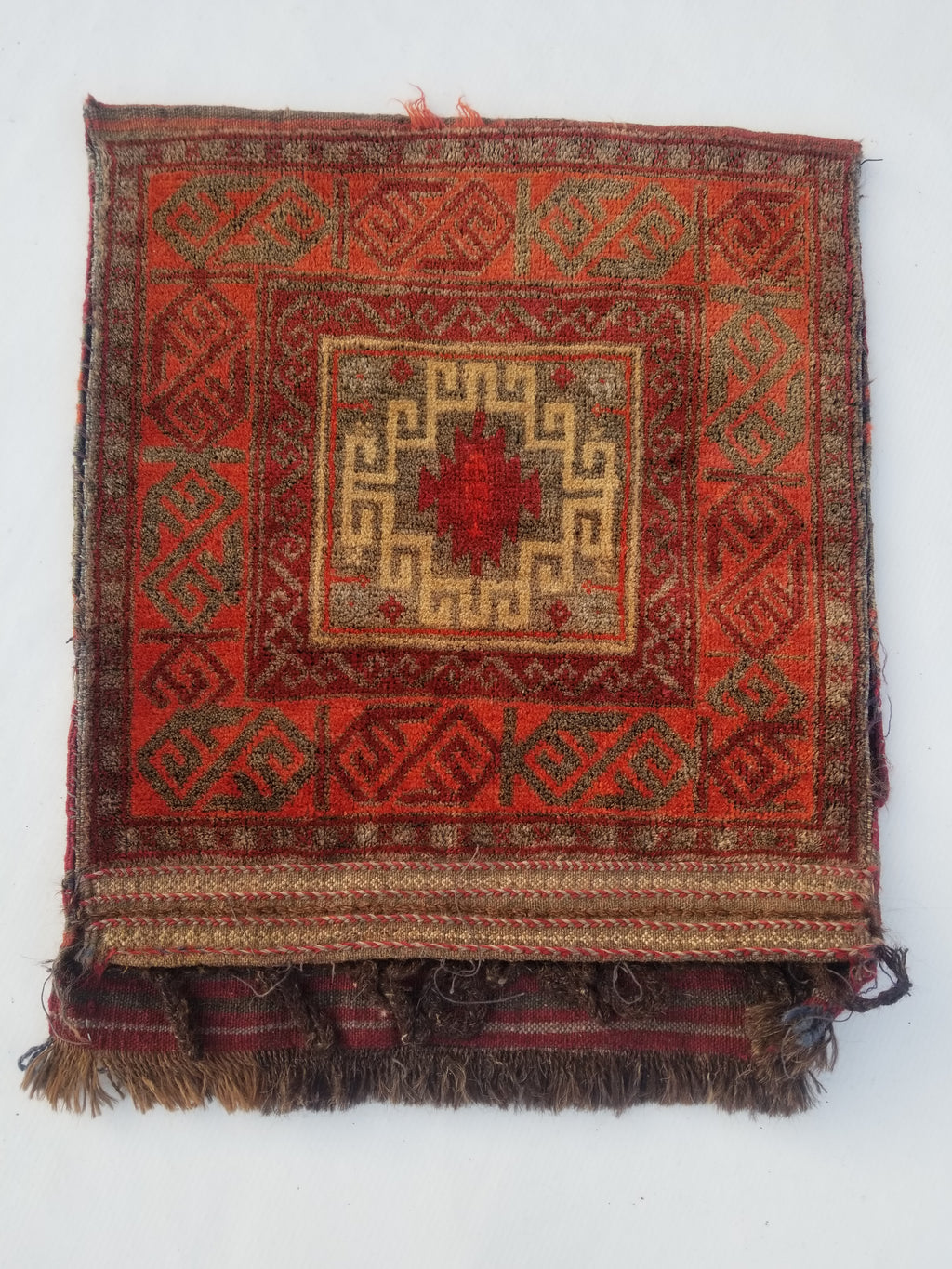 Distressed Antique Traditional Handmade Afghan Wool Multicolor Saddle Bag 52x44c