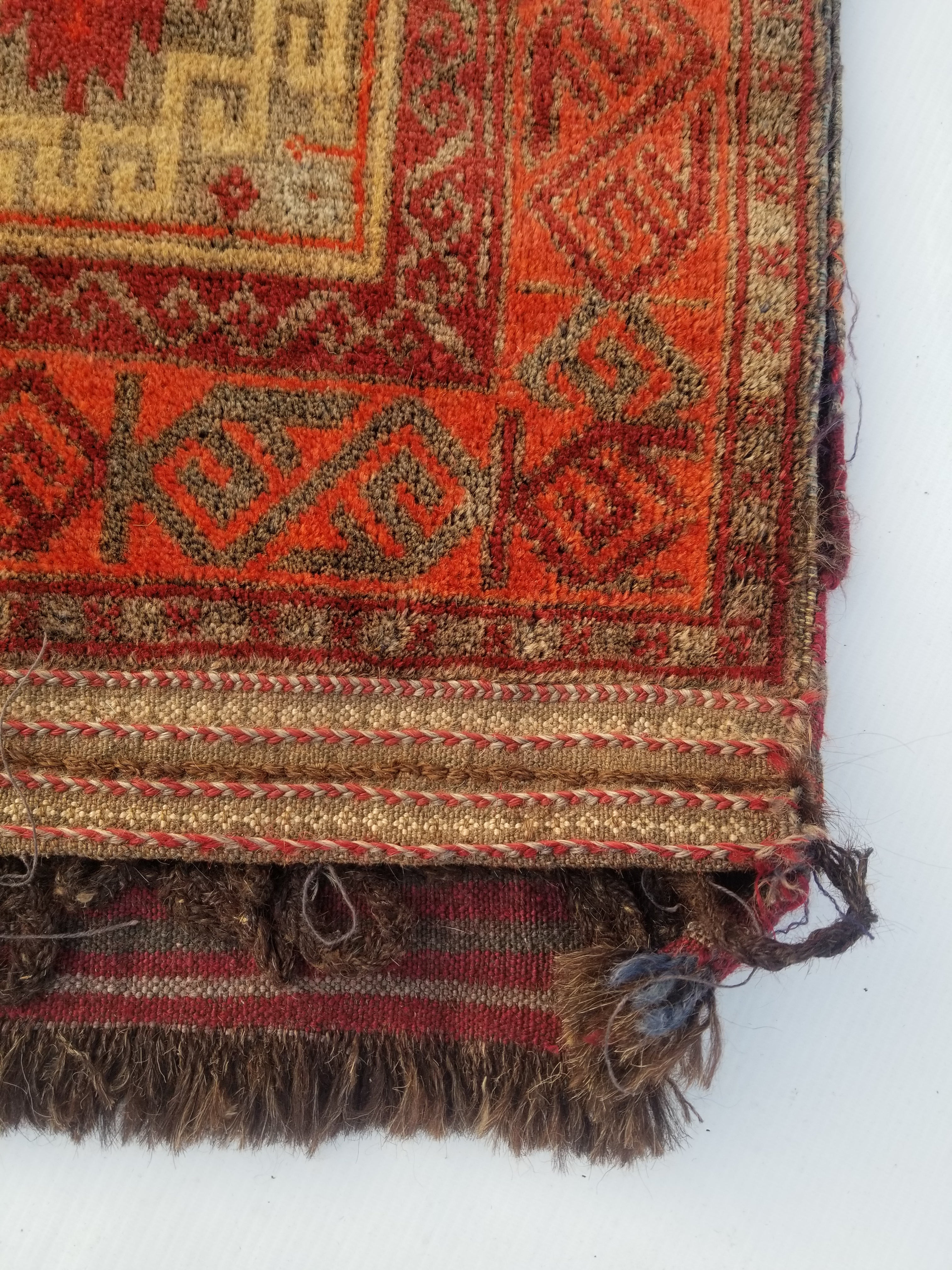 Distressed Antique Traditional Handmade Afghan Wool Multicolor Saddle Bag 52x44c