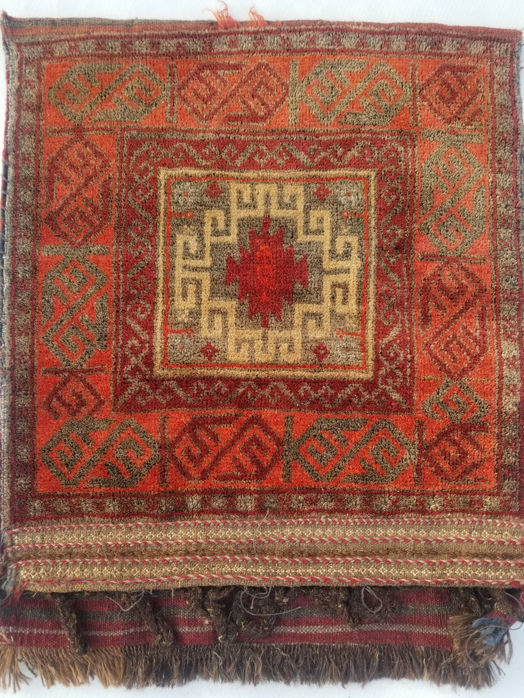 Distressed Antique Traditional Handmade Afghan Wool Multicolor Saddle Bag 52x44c