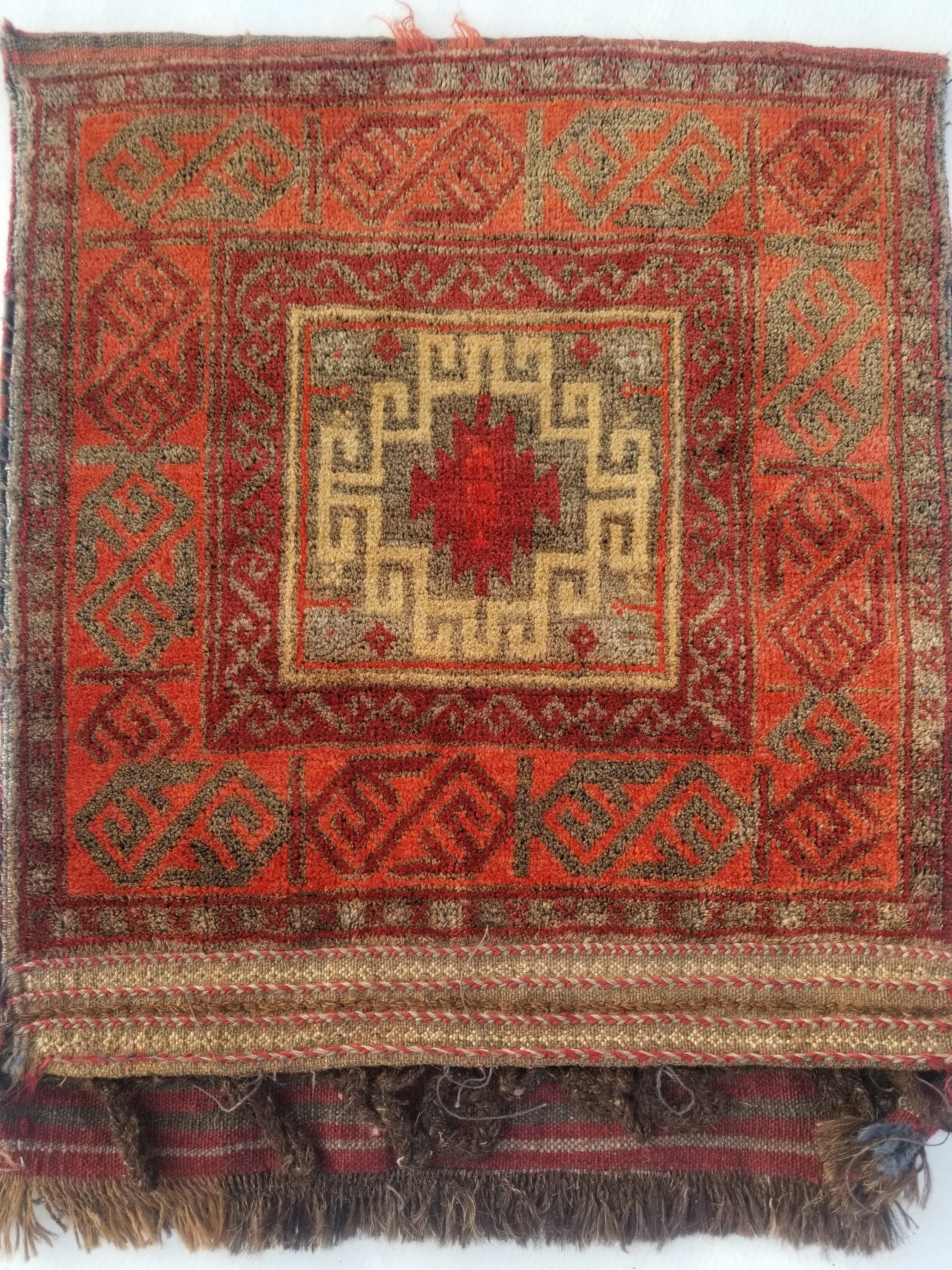 Distressed Antique Traditional Handmade Afghan Wool Multicolor Saddle Bag 52x44c