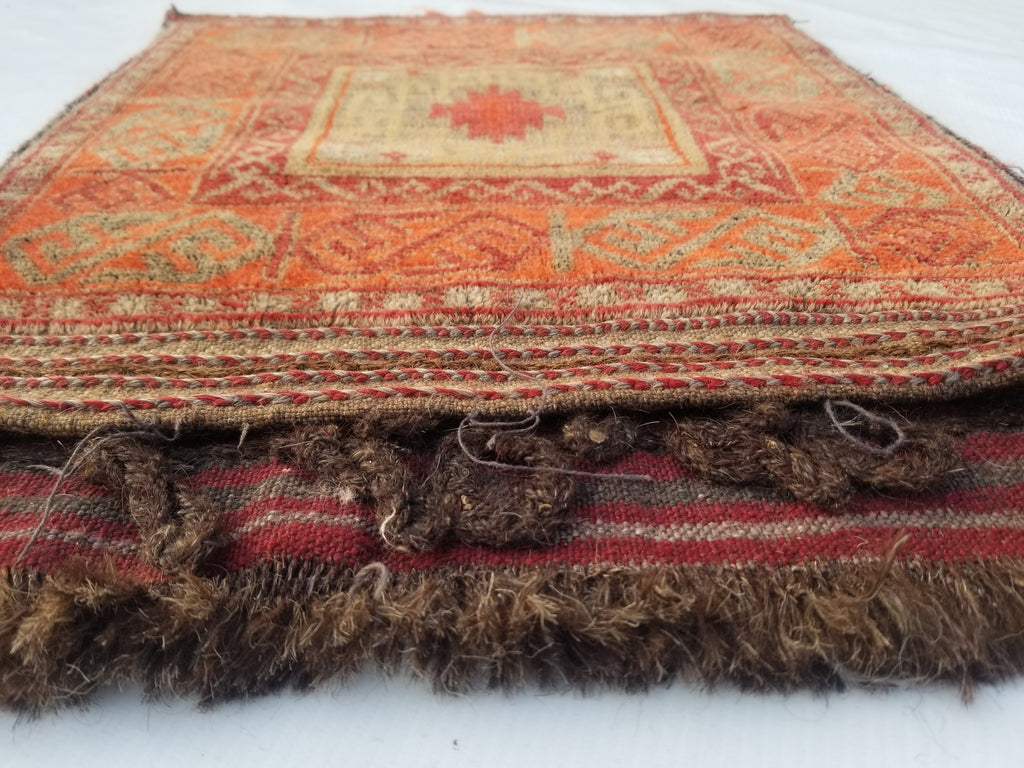 Distressed Antique Traditional Handmade Afghan Wool Multicolor Saddle Bag 52x44c