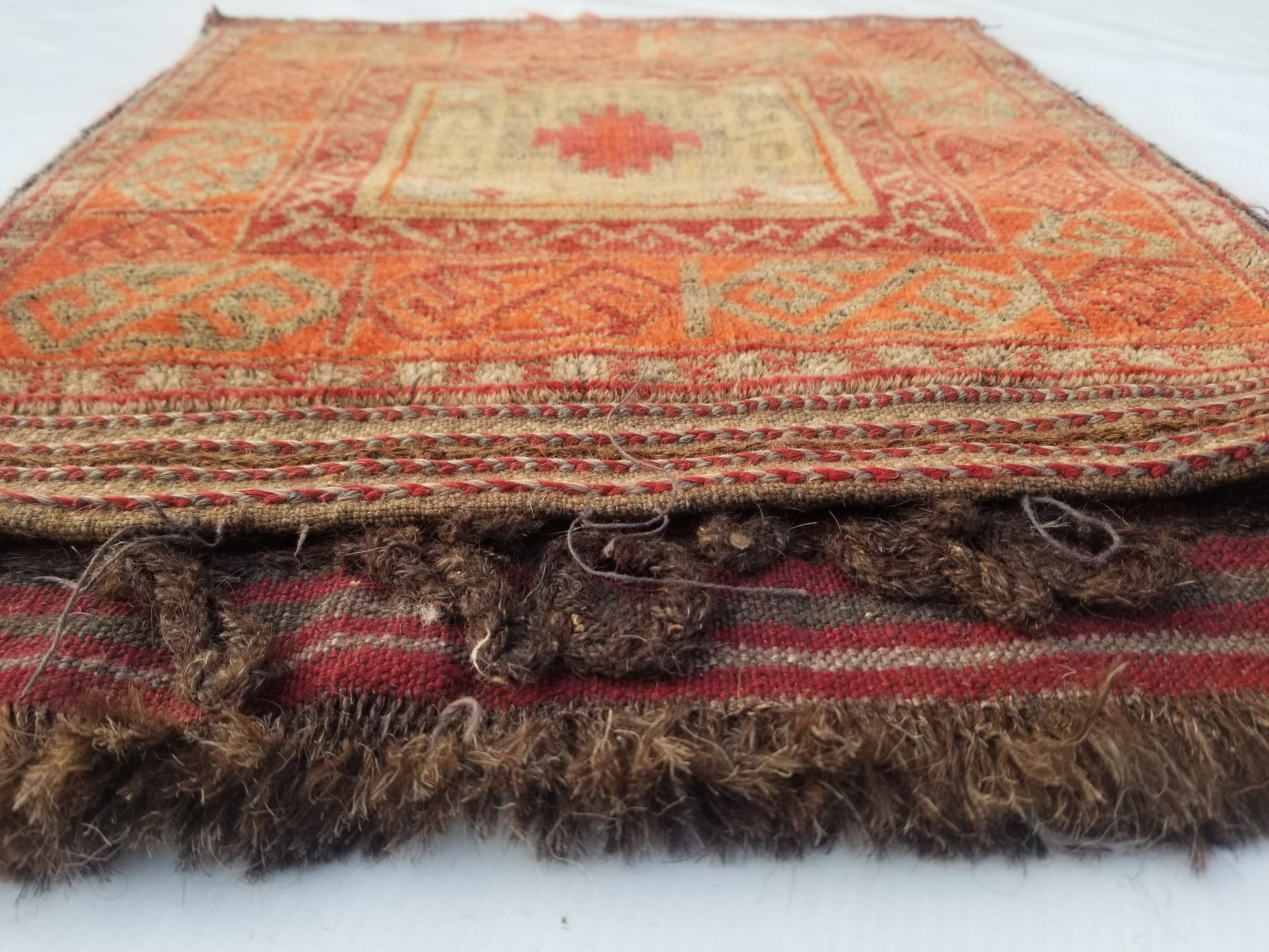 Distressed Antique Traditional Handmade Afghan Wool Multicolor Saddle Bag 52x44c