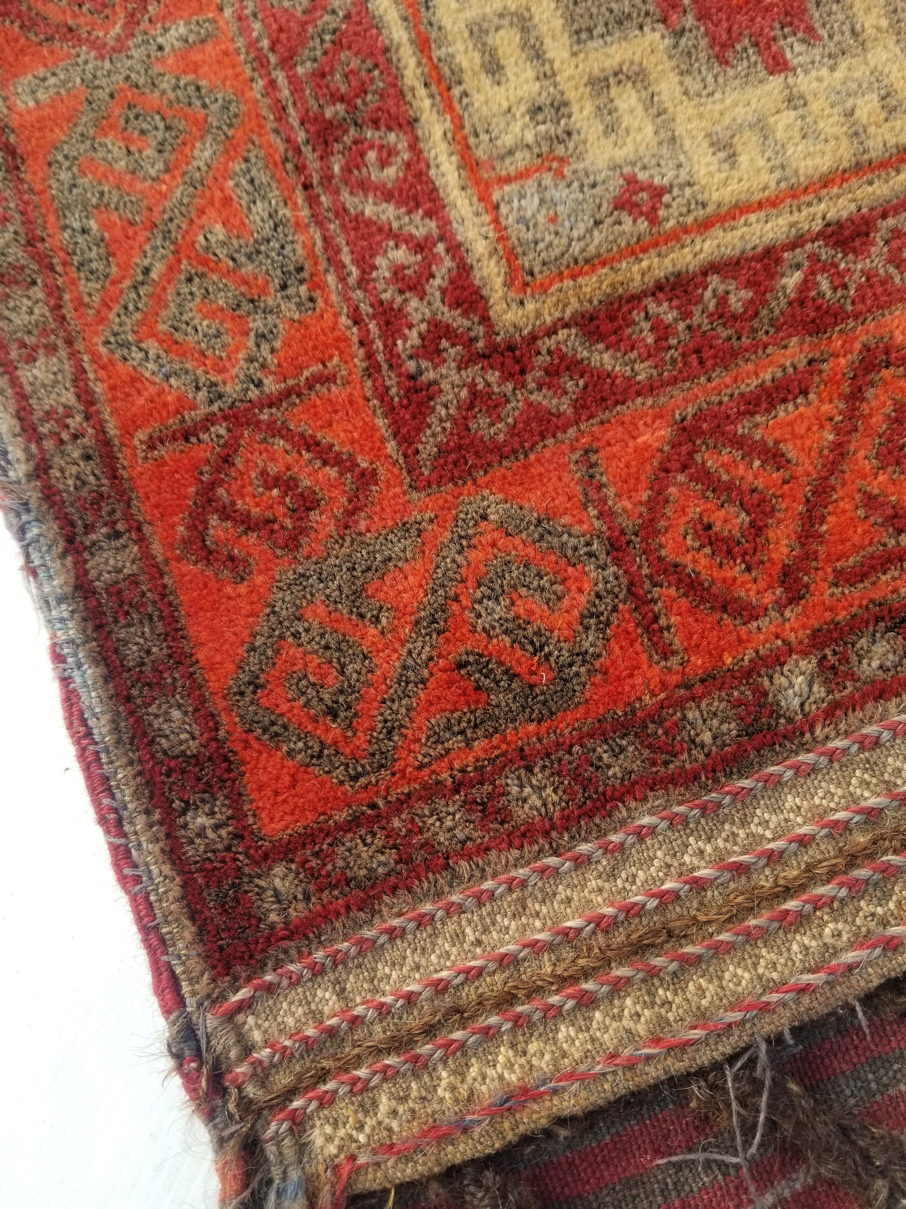 Distressed Antique Traditional Handmade Afghan Wool Multicolor Saddle Bag 52x44c