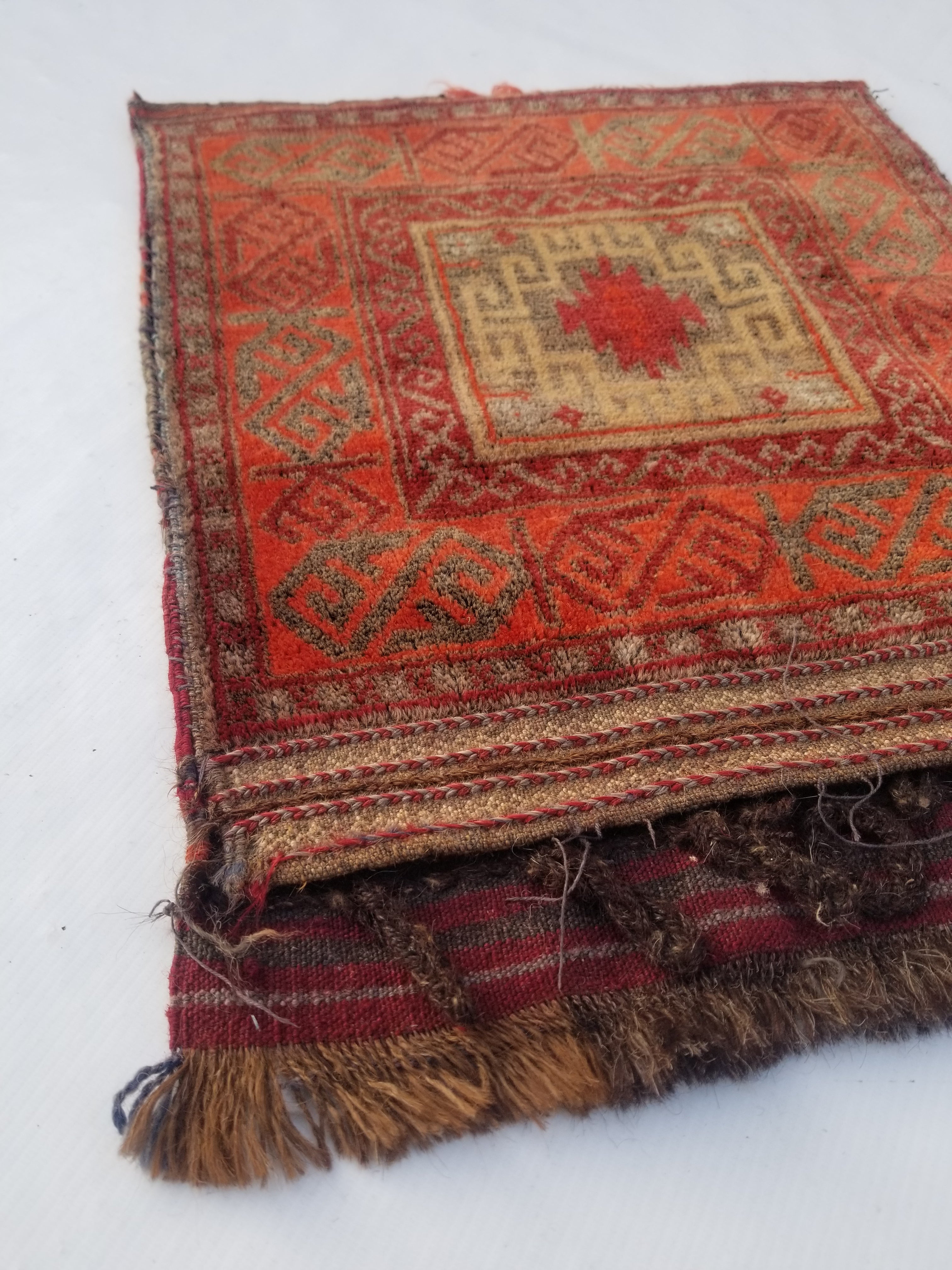 Distressed Antique Traditional Handmade Afghan Wool Multicolor Saddle Bag 52x44c
