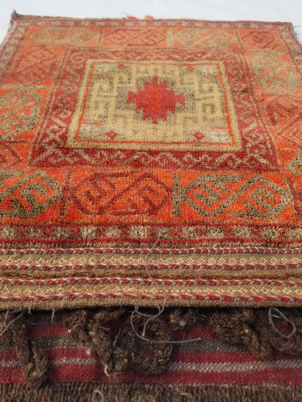 Distressed Antique Traditional Handmade Afghan Wool Multicolor Saddle Bag 52x44c