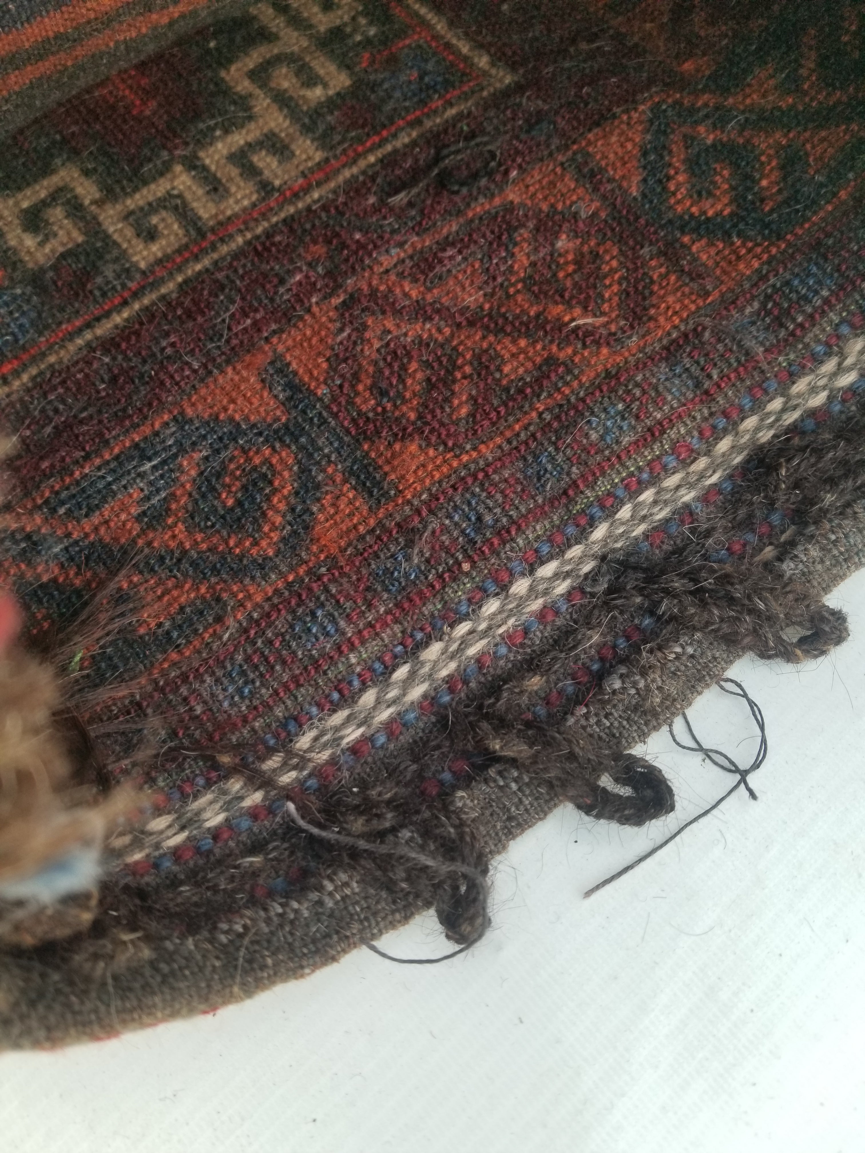 Distressed Antique Traditional Handmade Afghan Wool Multicolor Saddle Bag 52x44c