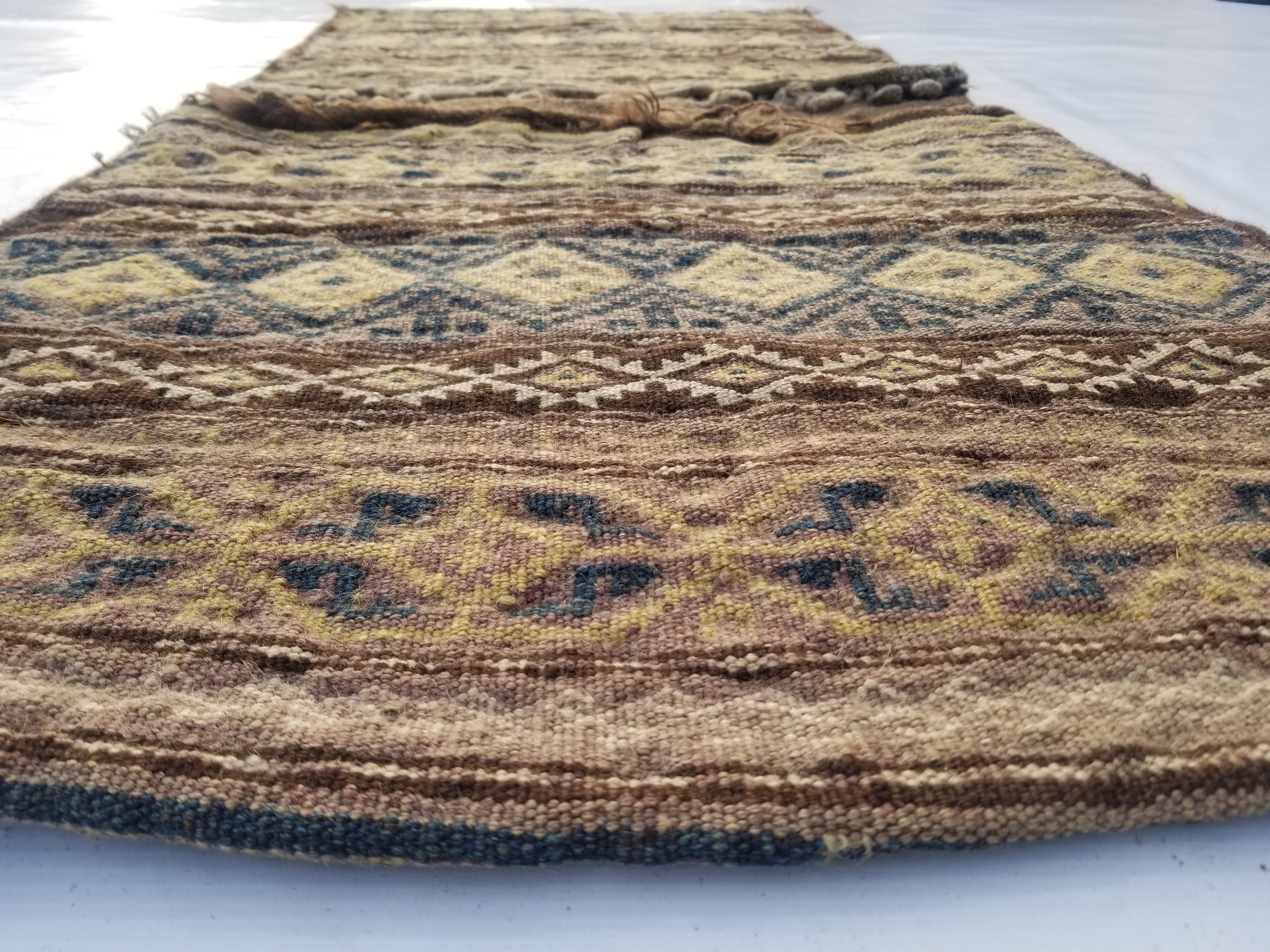 Vintage Traditional Handwoven Turkoman Wool Multicolor Saddle Bag 142x64cm