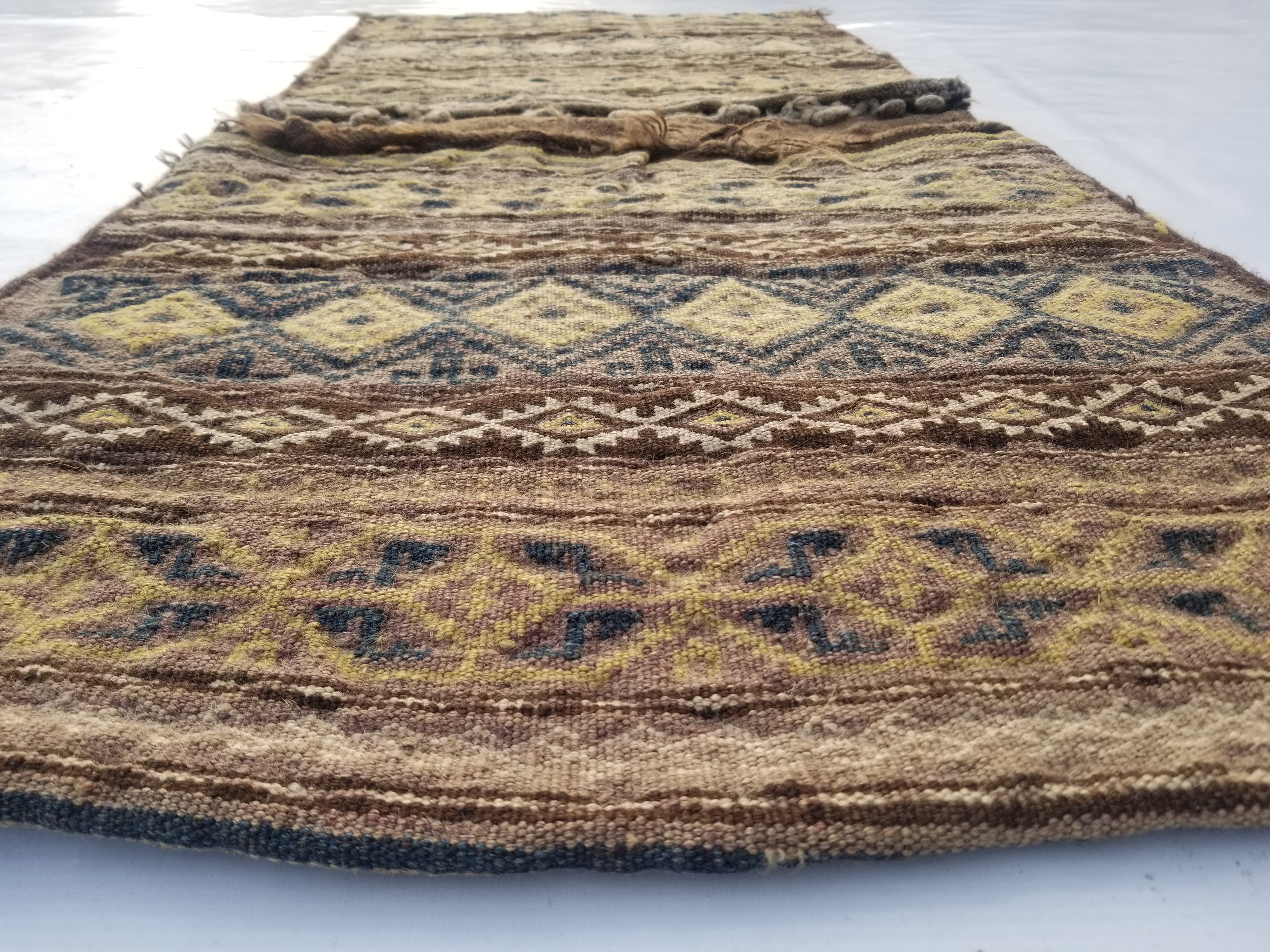 Vintage Traditional Handwoven Turkoman Wool Multicolor Saddle Bag 142x64cm