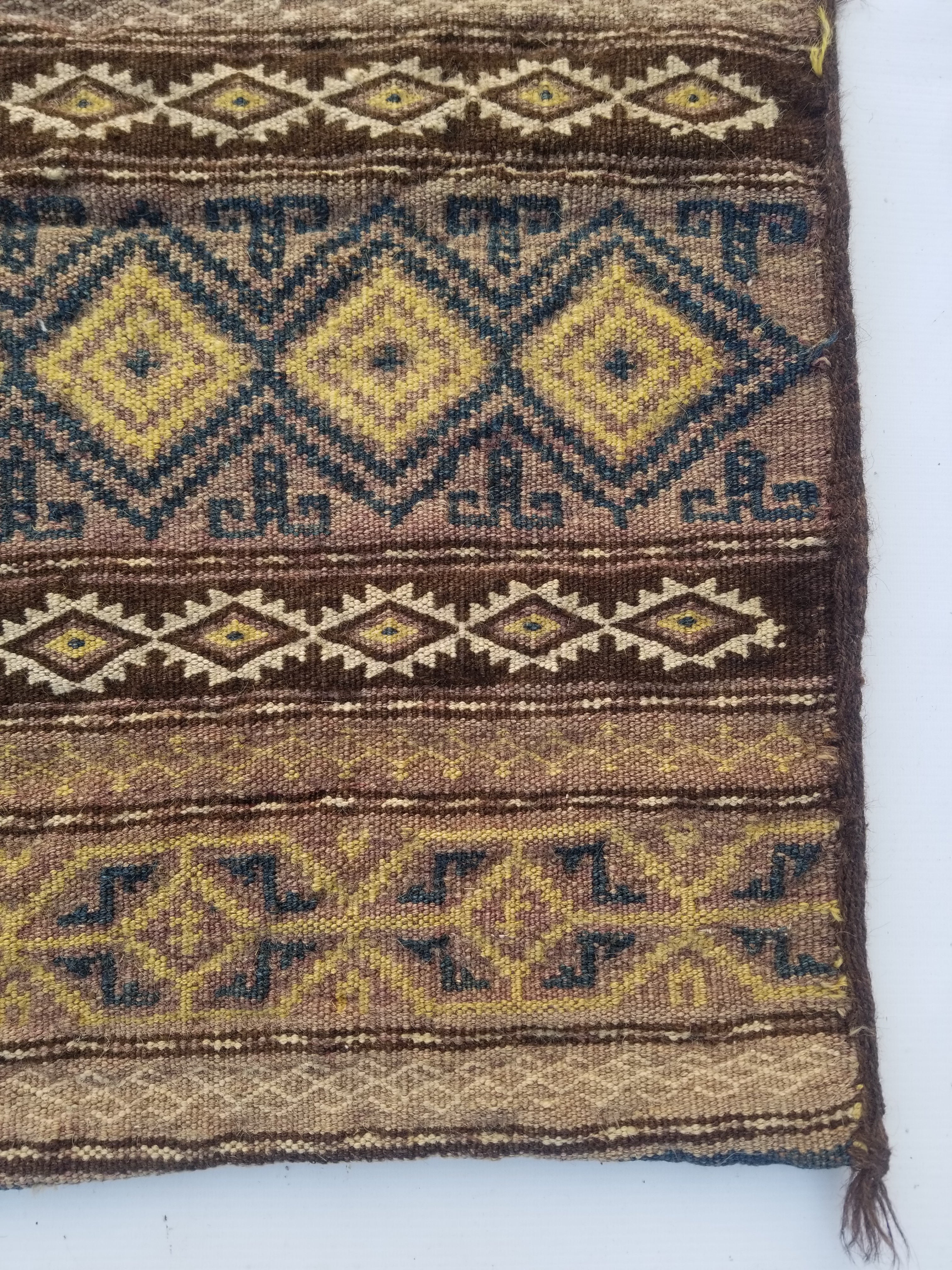 Vintage Traditional Handwoven Turkoman Wool Multicolor Saddle Bag 142x64cm