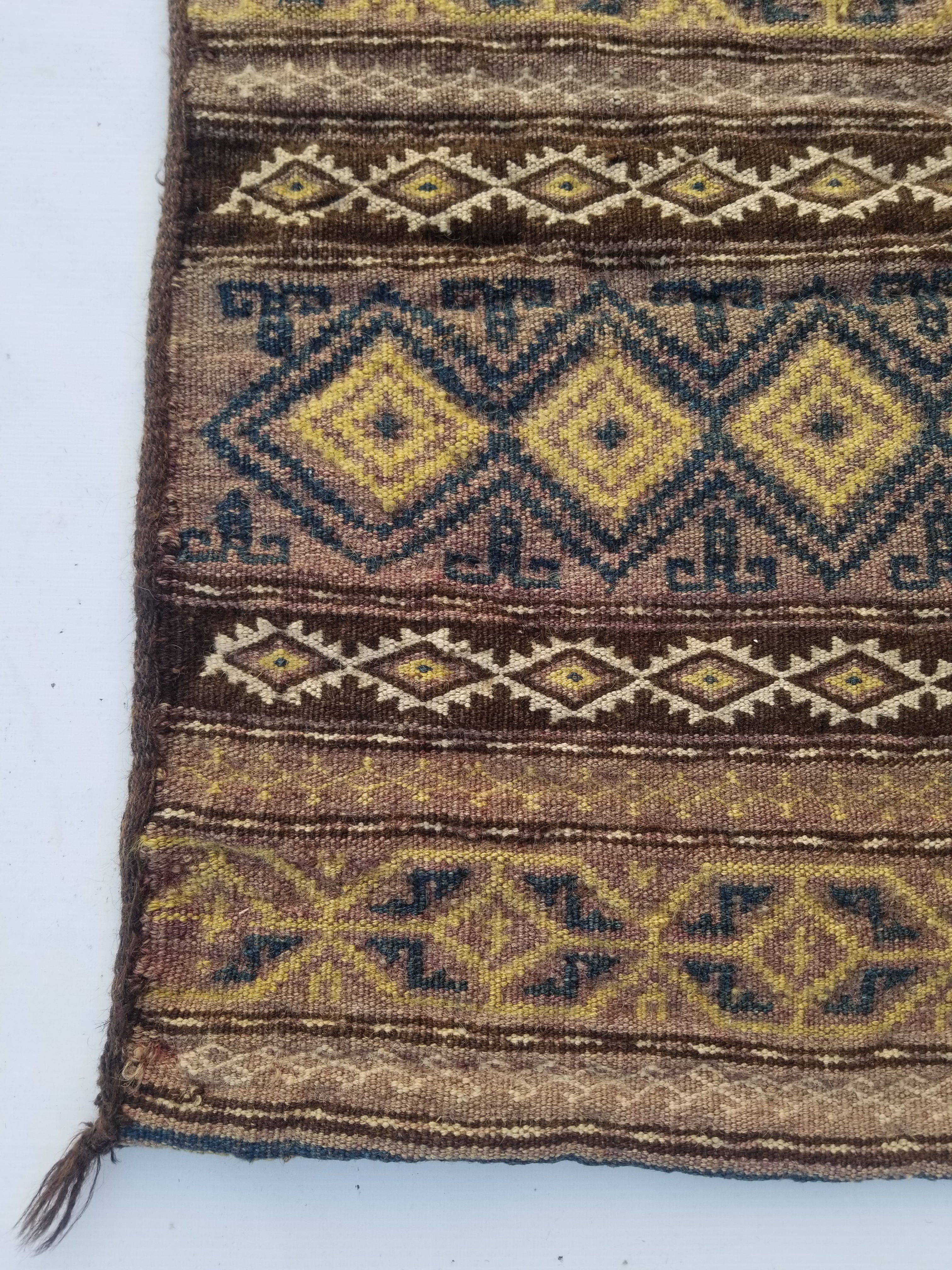 Vintage Traditional Handwoven Turkoman Wool Multicolor Saddle Bag 142x64cm