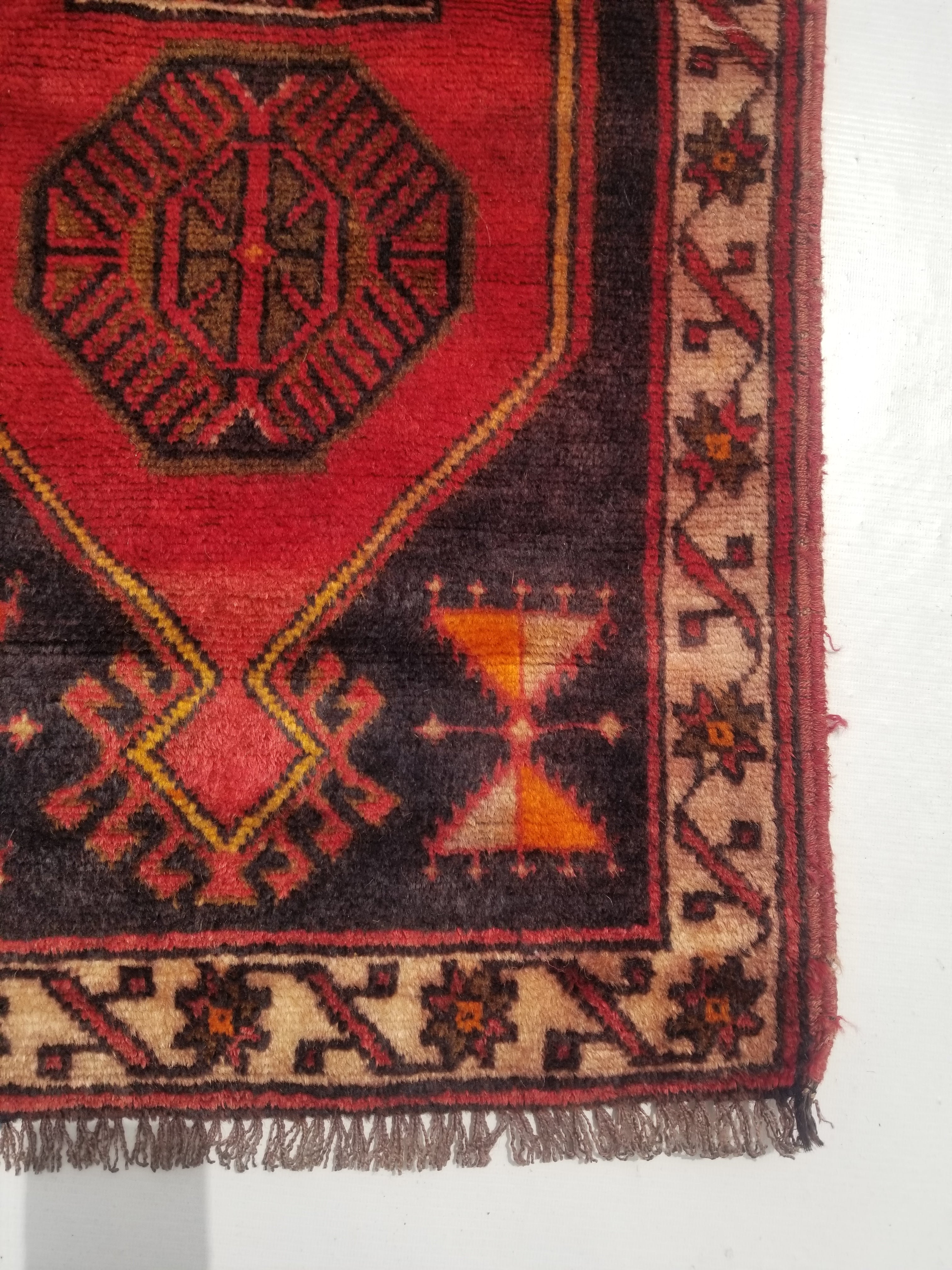 Distressed Vintage Traditional Handmade Turkish Malatya Wool Multicolor Rug 111x55cm