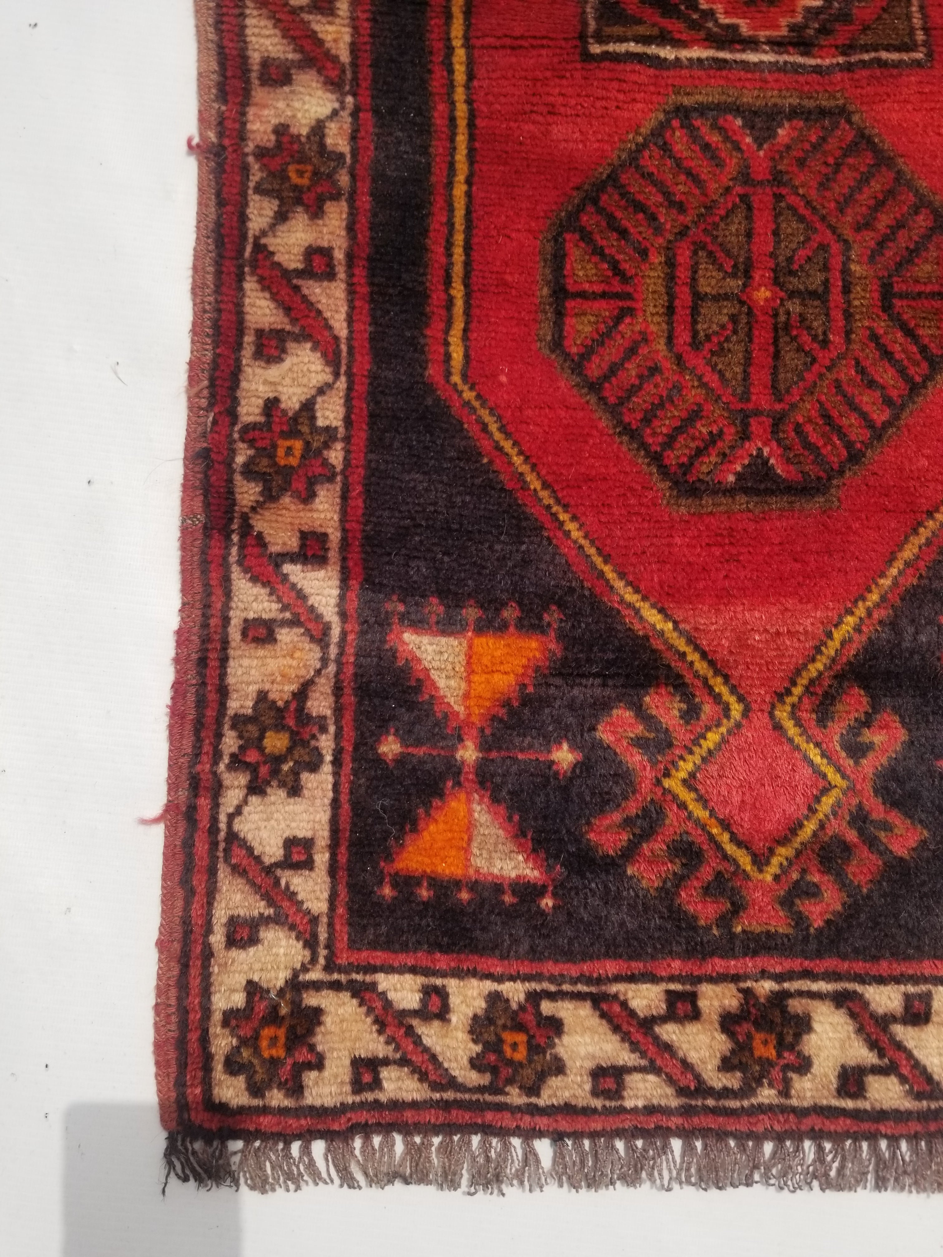 Distressed Vintage Traditional Handmade Turkish Malatya Wool Multicolor Rug 111x55cm