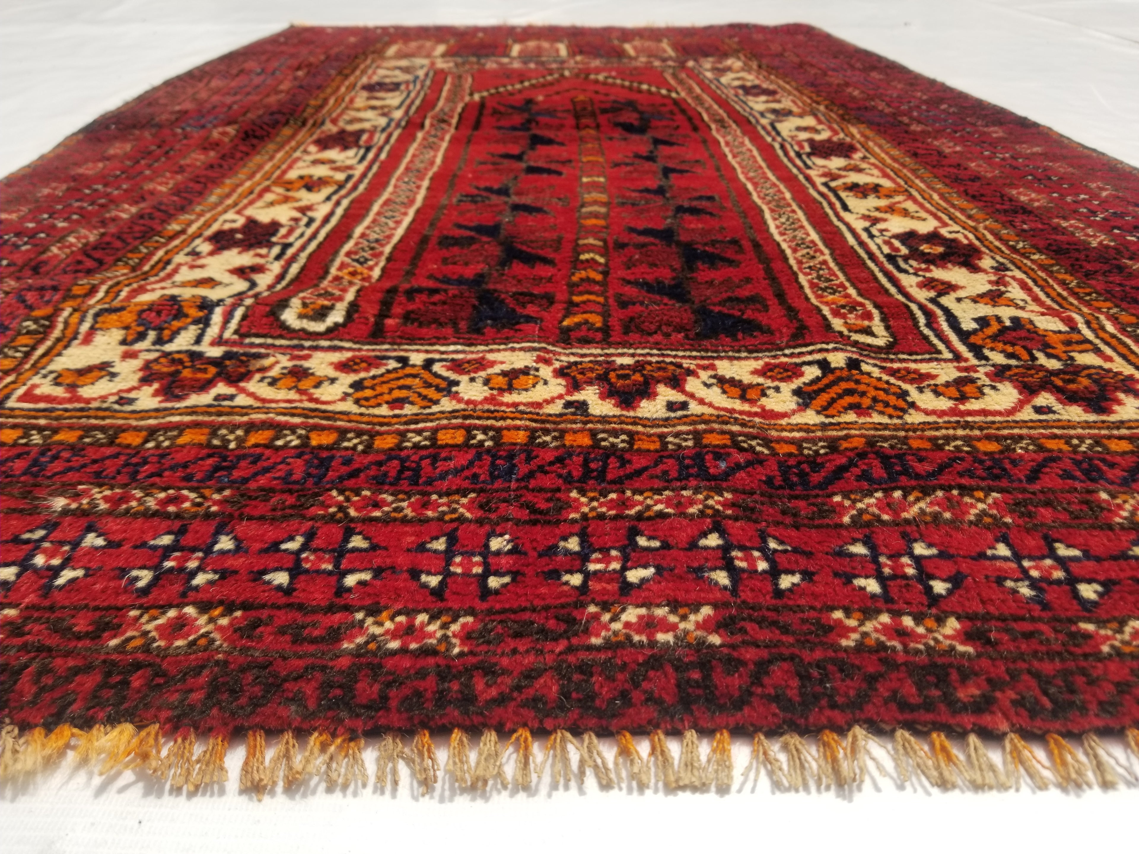 Distressed Vintage Handmade Afghan Wool Multicolor Prayer Rug 143x91cm