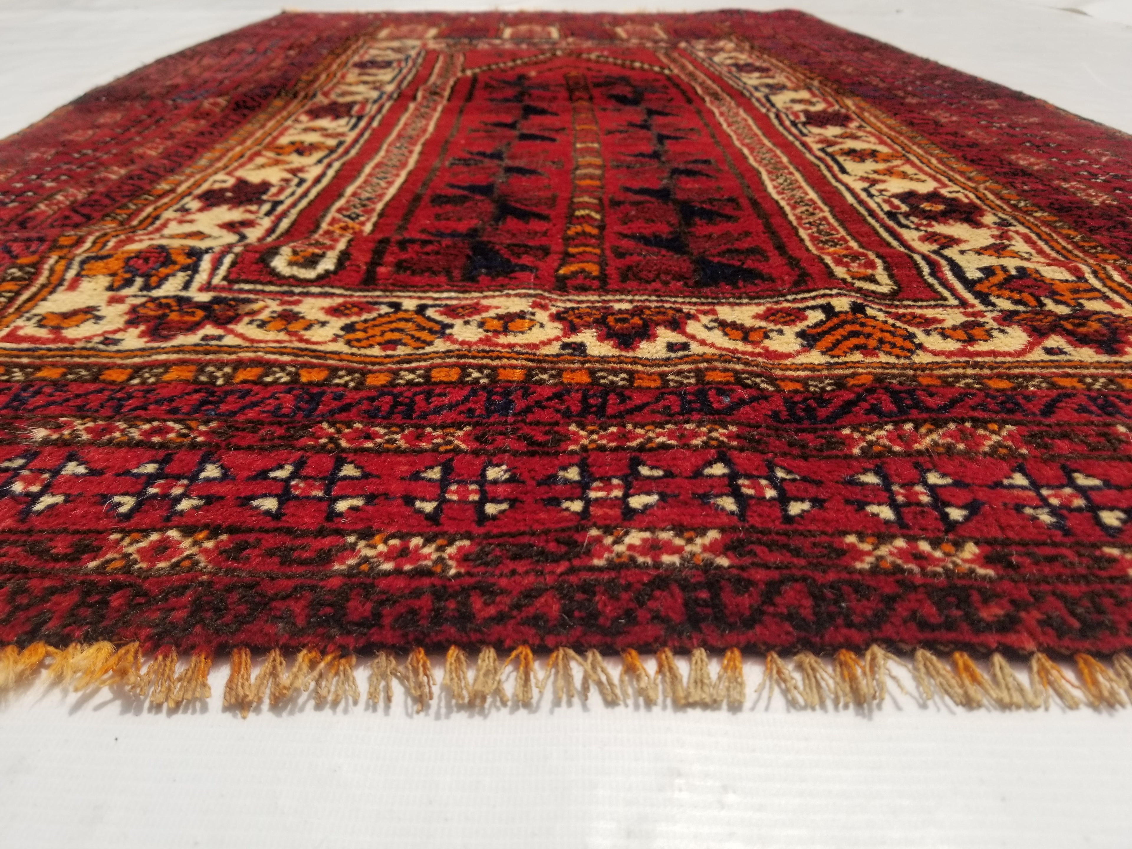 Distressed Vintage Handmade Afghan Wool Multicolor Prayer Rug 143x91cm