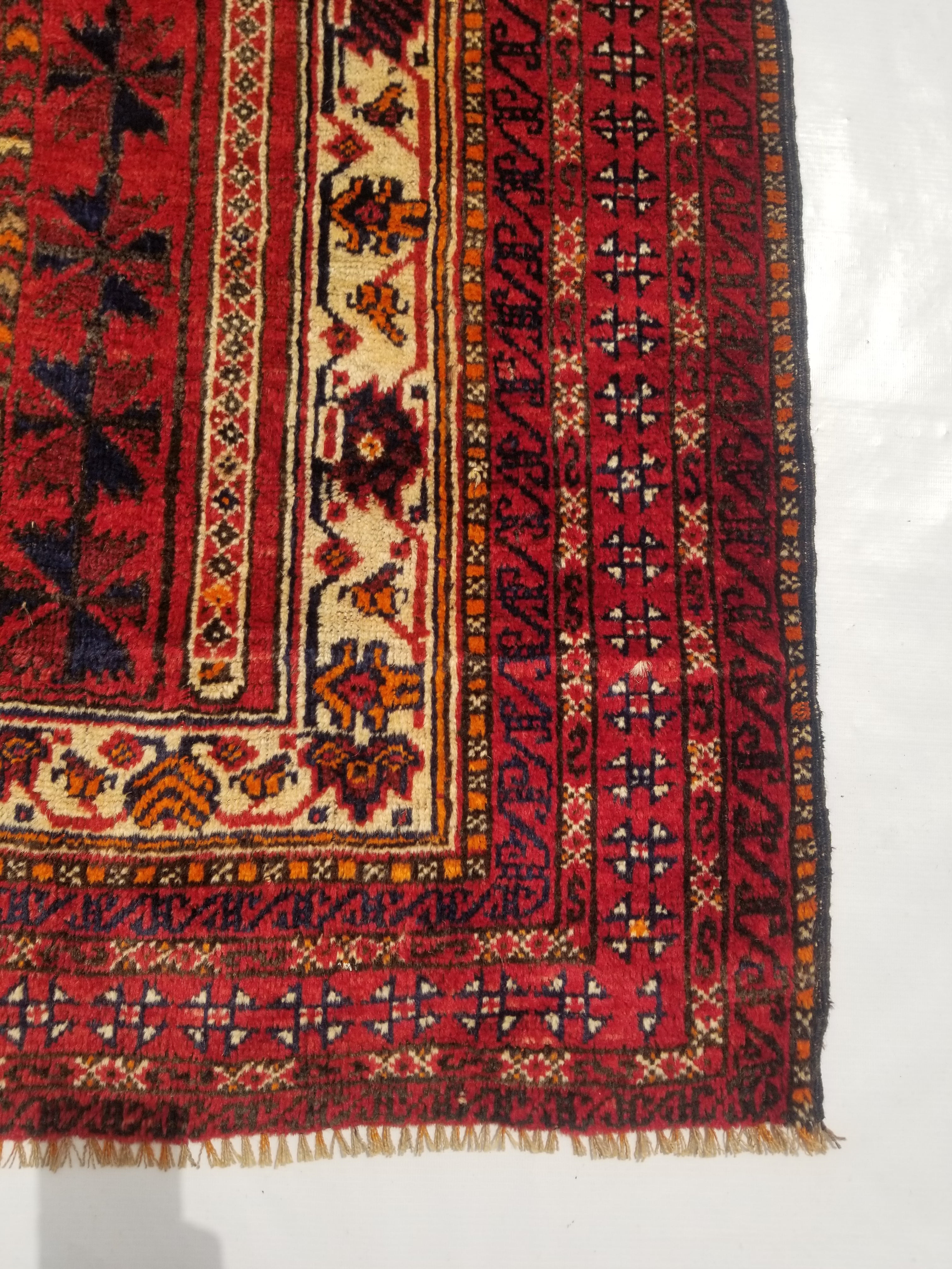 Distressed Vintage Handmade Afghan Wool Multicolor Prayer Rug 143x91cm