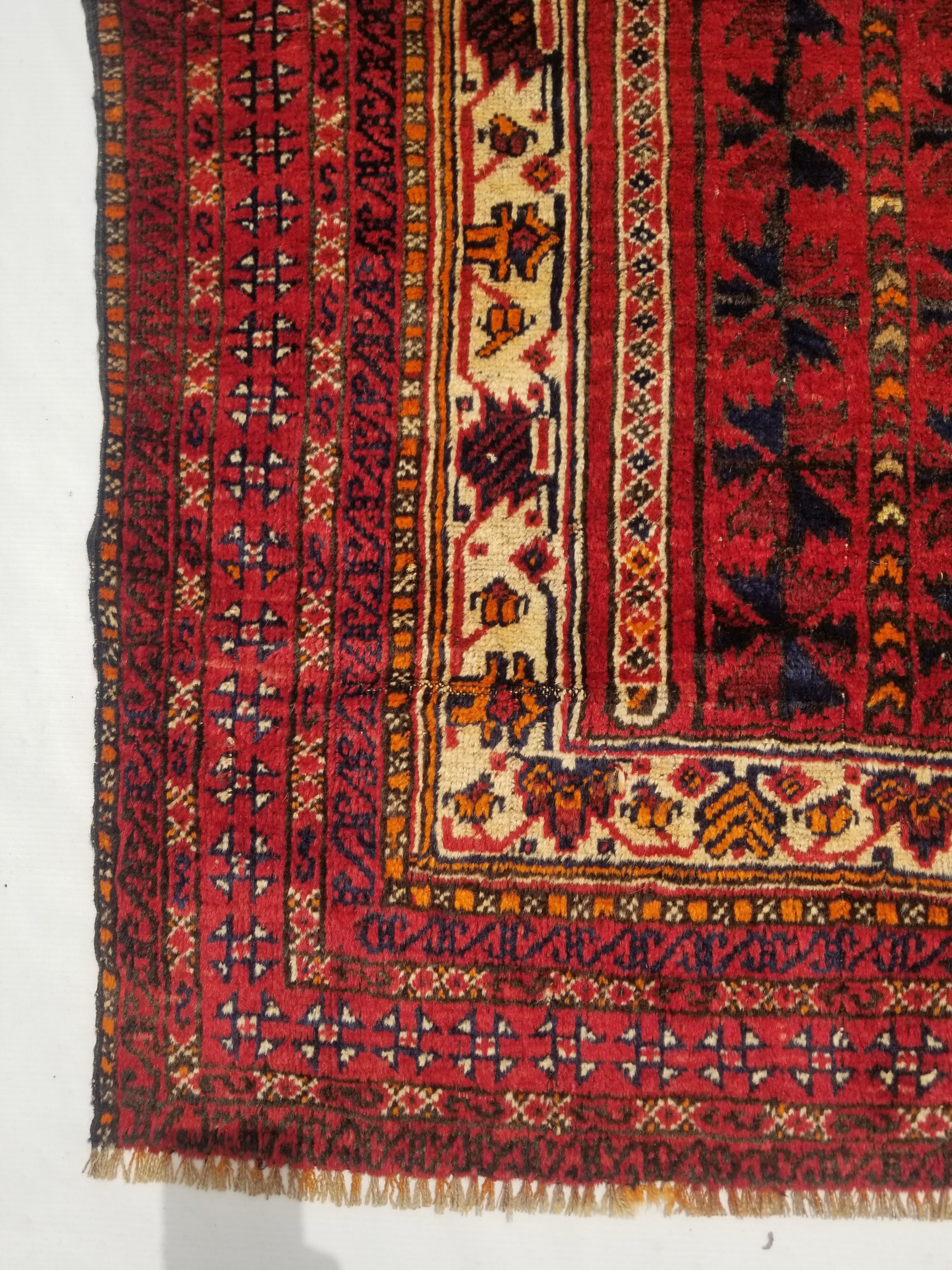 Distressed Vintage Handmade Afghan Wool Multicolor Prayer Rug 143x91cm