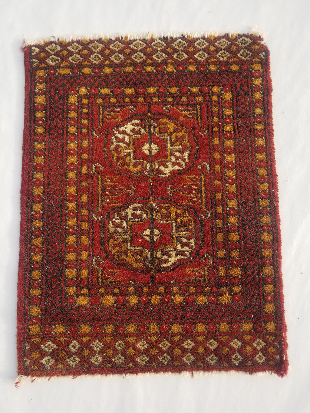 Antique Traditional Handmade Turkoman Bokhara Wool Multicolor Rug 65x50cm