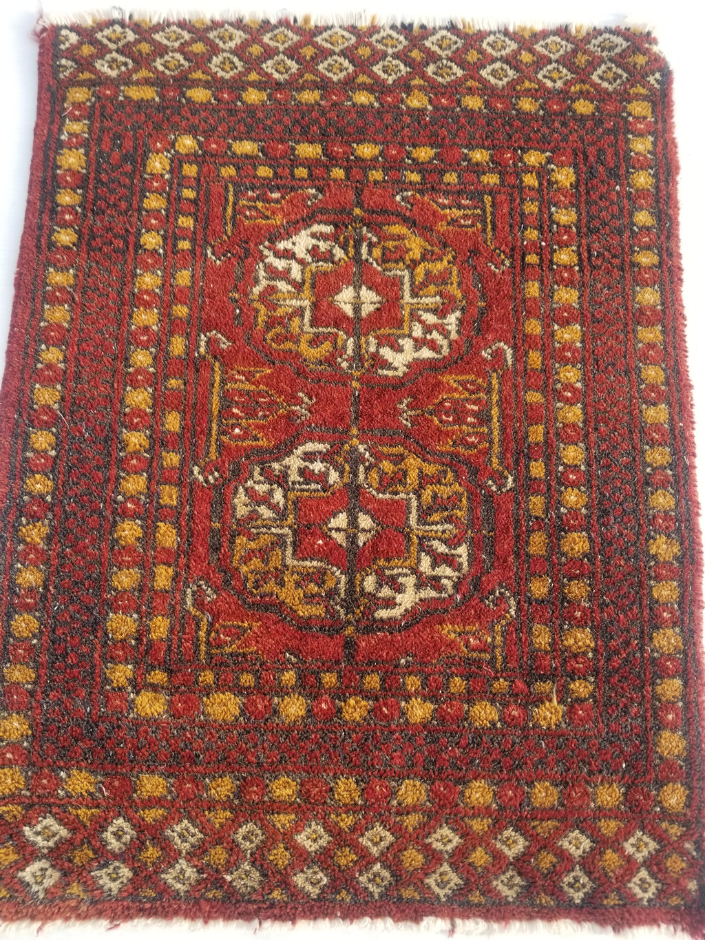 Antique Traditional Handmade Turkoman Bokhara Wool Multicolor Rug 65x50cm