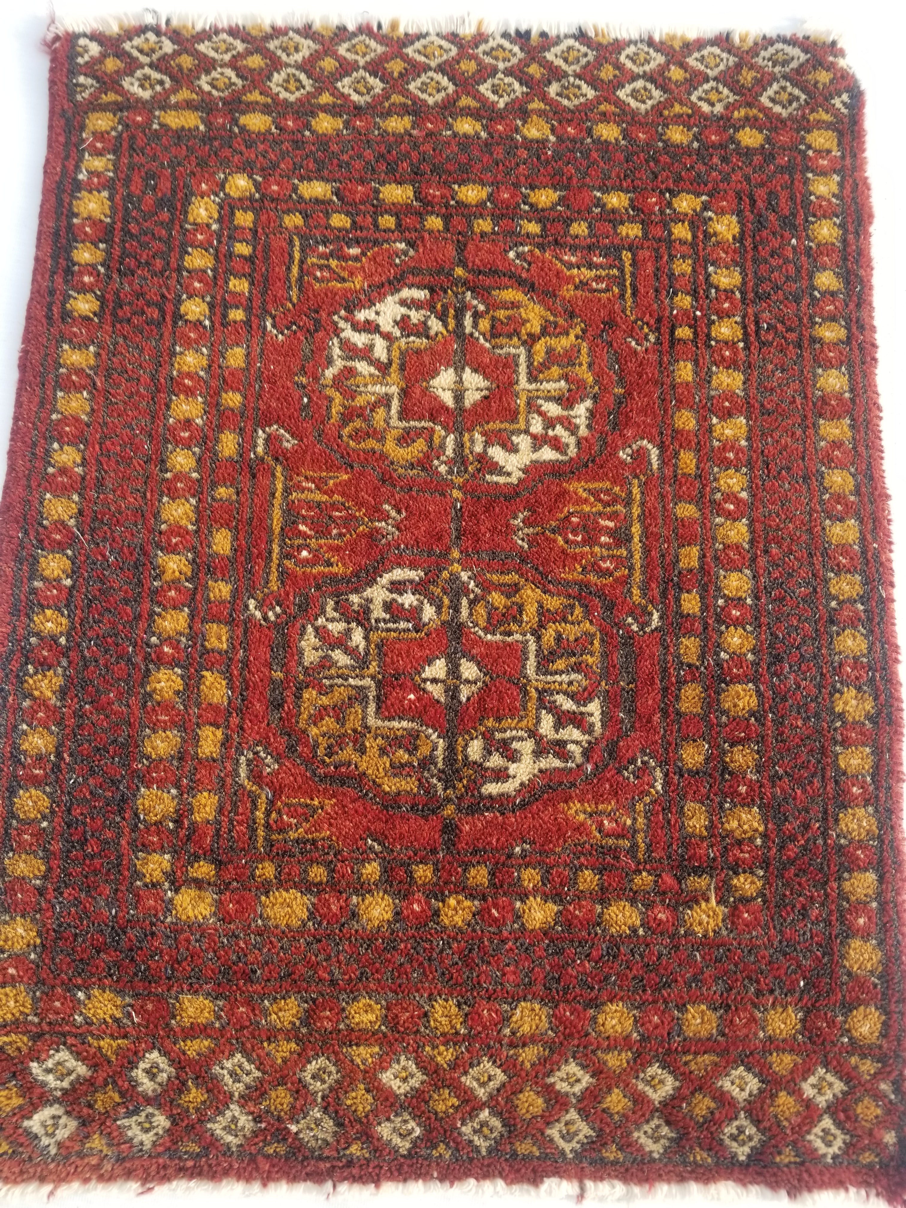 Antique Traditional Handmade Turkoman Bokhara Wool Multicolor Rug 65x50cm