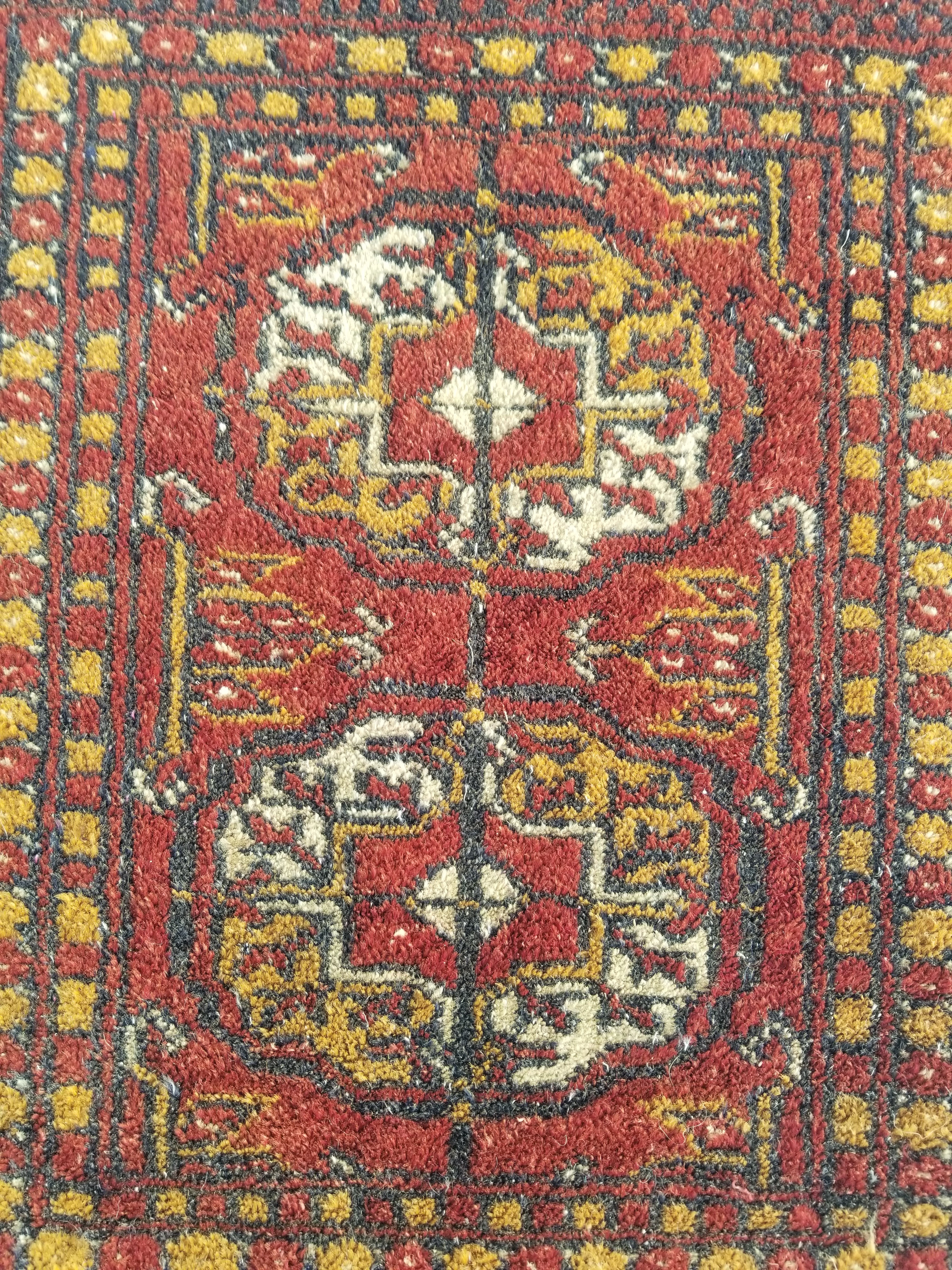 Antique Traditional Handmade Turkoman Bokhara Wool Multicolor Rug 65x50cm