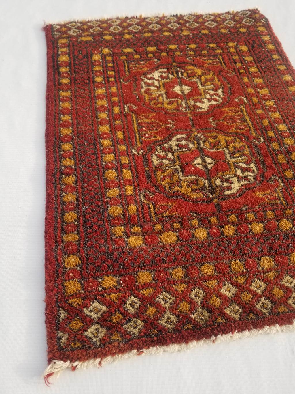 Antique Traditional Handmade Turkoman Bokhara Wool Multicolor Rug 65x50cm