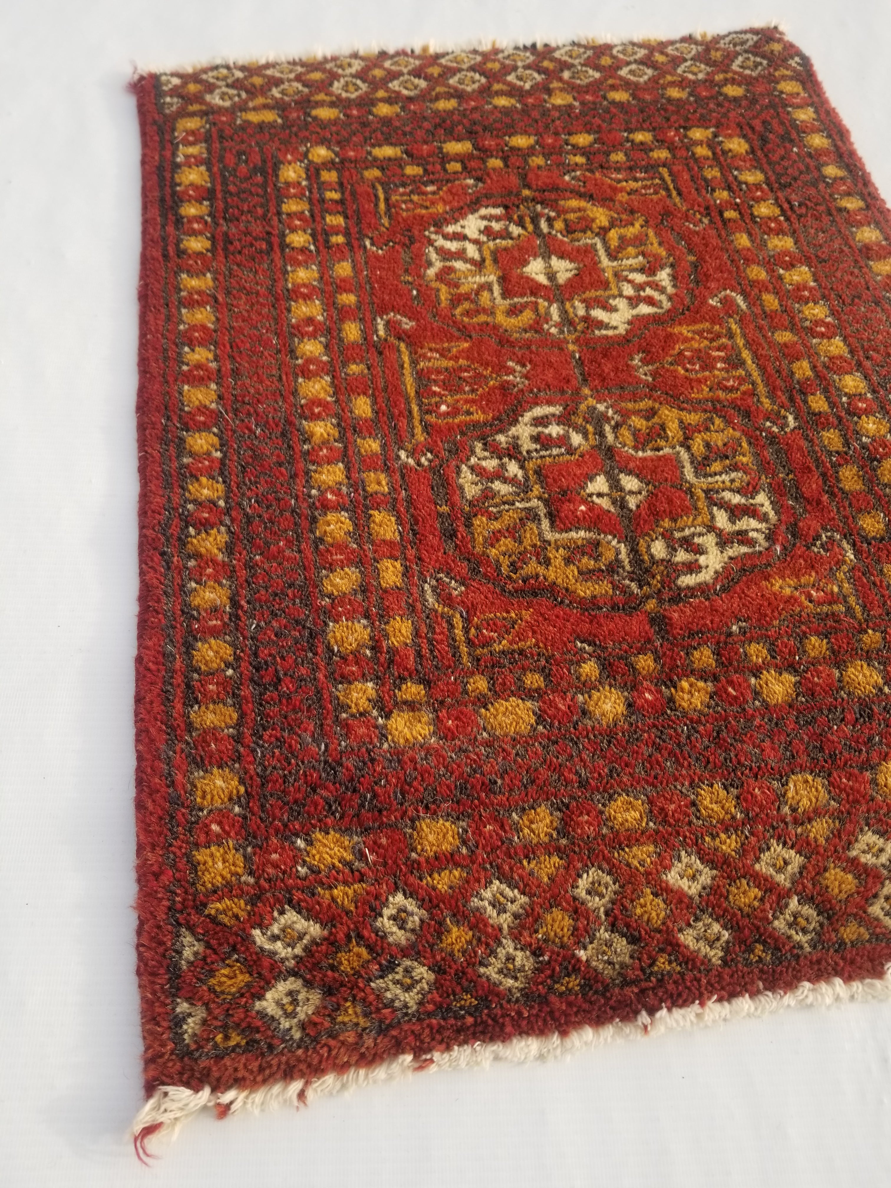 Antique Traditional Handmade Turkoman Bokhara Wool Multicolor Rug 65x50cm