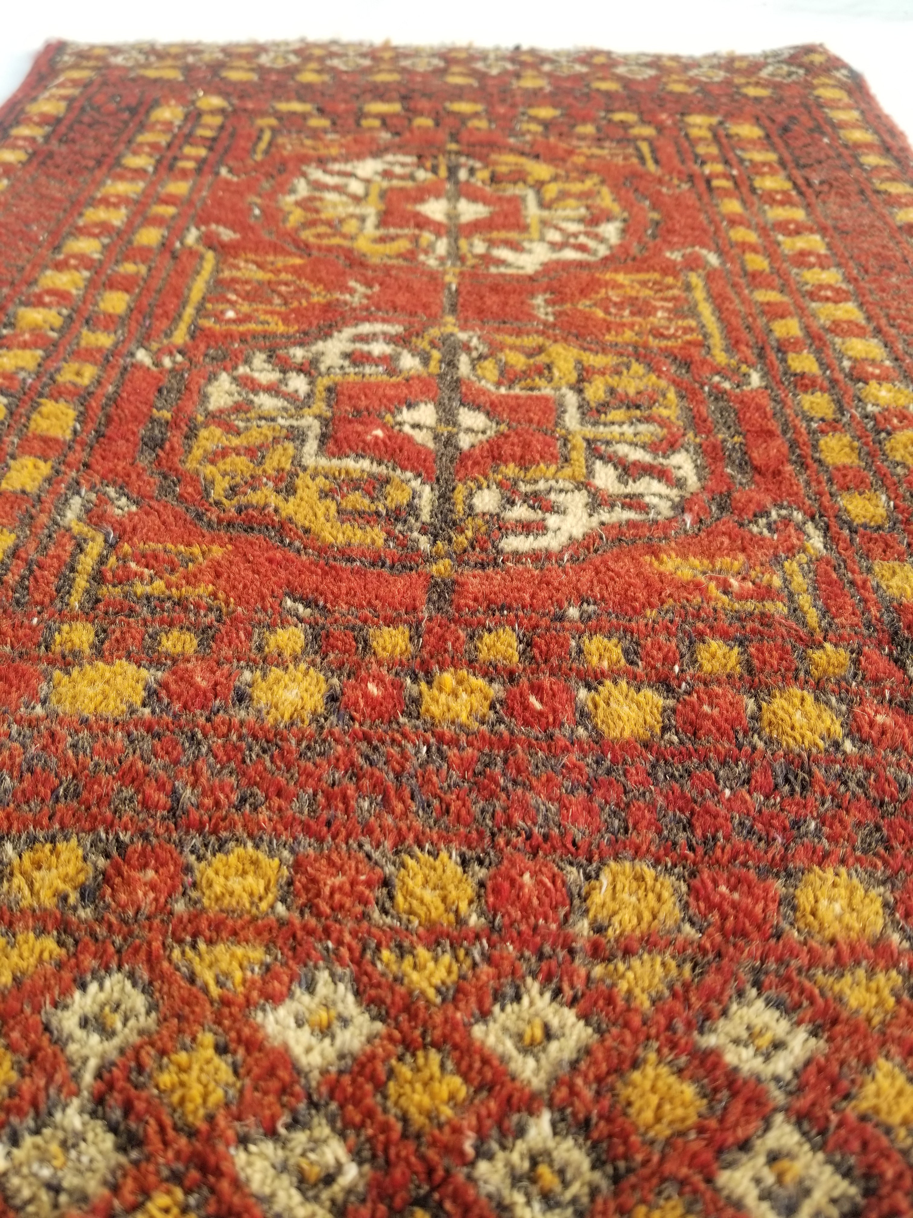 Antique Traditional Handmade Turkoman Bokhara Wool Multicolor Rug 65x50cm