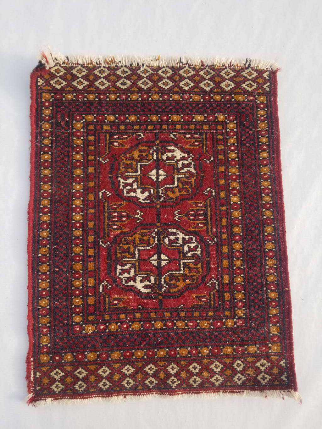 Antique Traditional Handmade Turkoman Bokhara Wool Multicolor Rug 65x50cm
