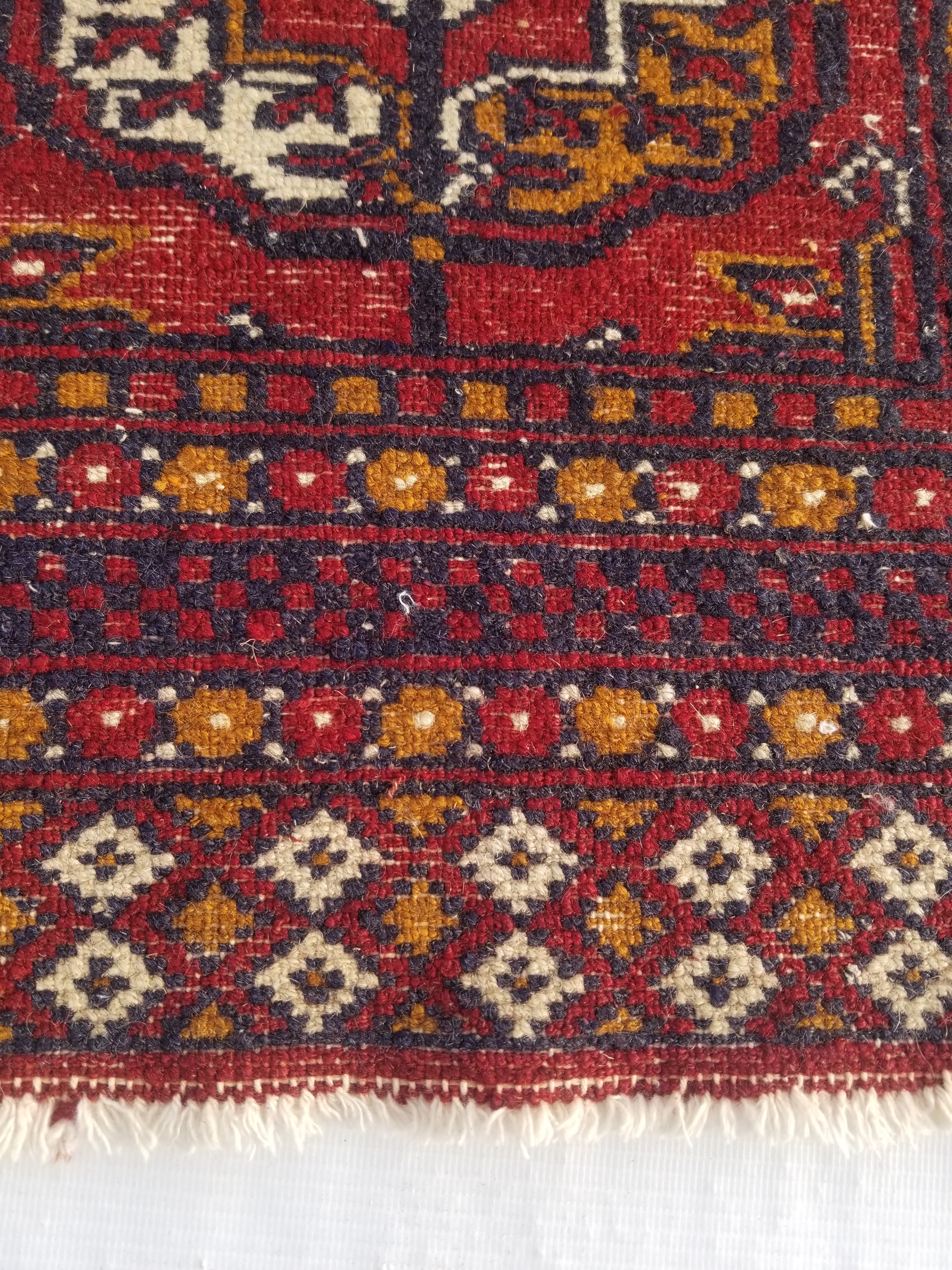 Antique Traditional Handmade Turkoman Bokhara Wool Multicolor Rug 65x50cm