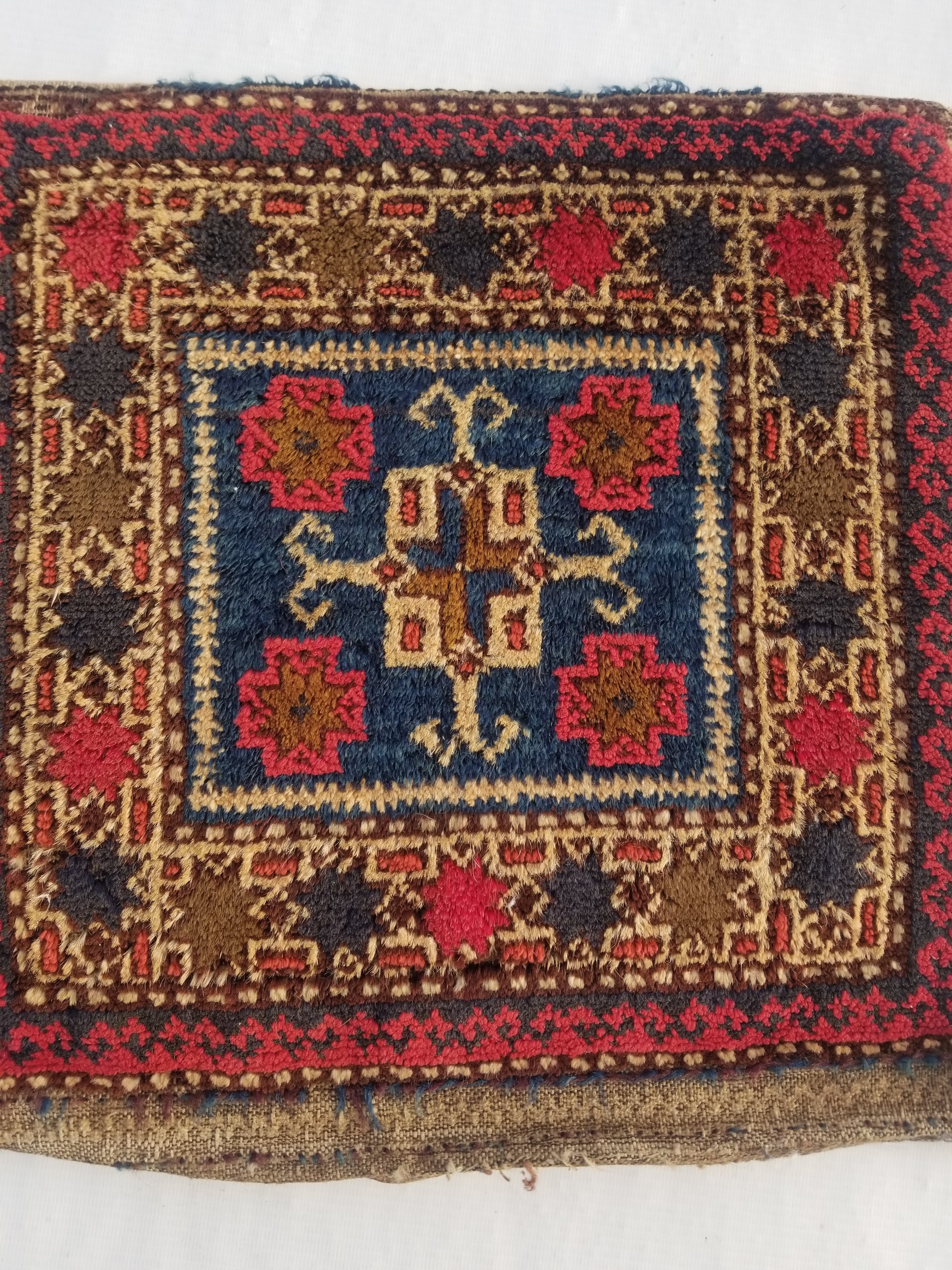 Antique Traditional Handmade Kurdish Wool Multicolor Saddle Bag 42x40cm