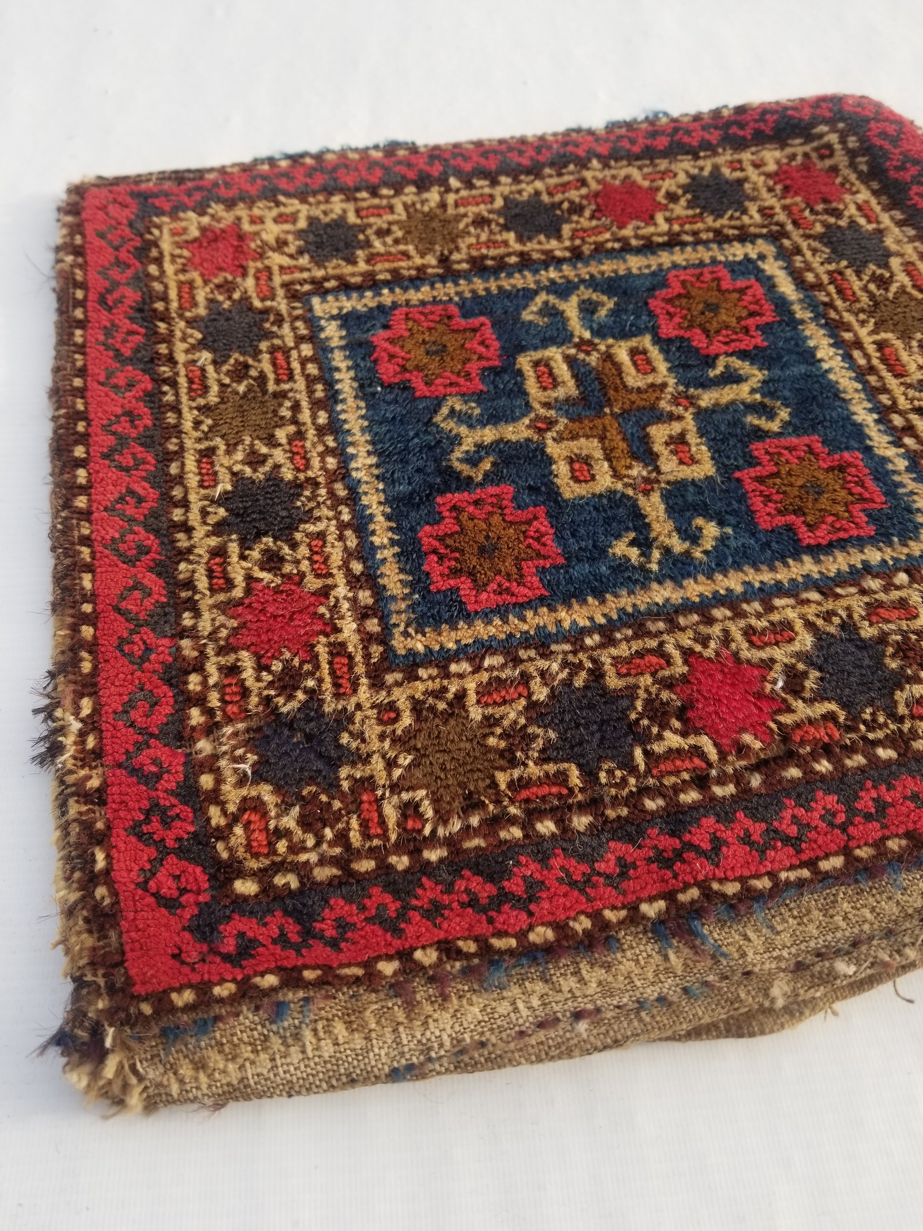 Antique Traditional Handmade Kurdish Wool Multicolor Saddle Bag 42x40cm