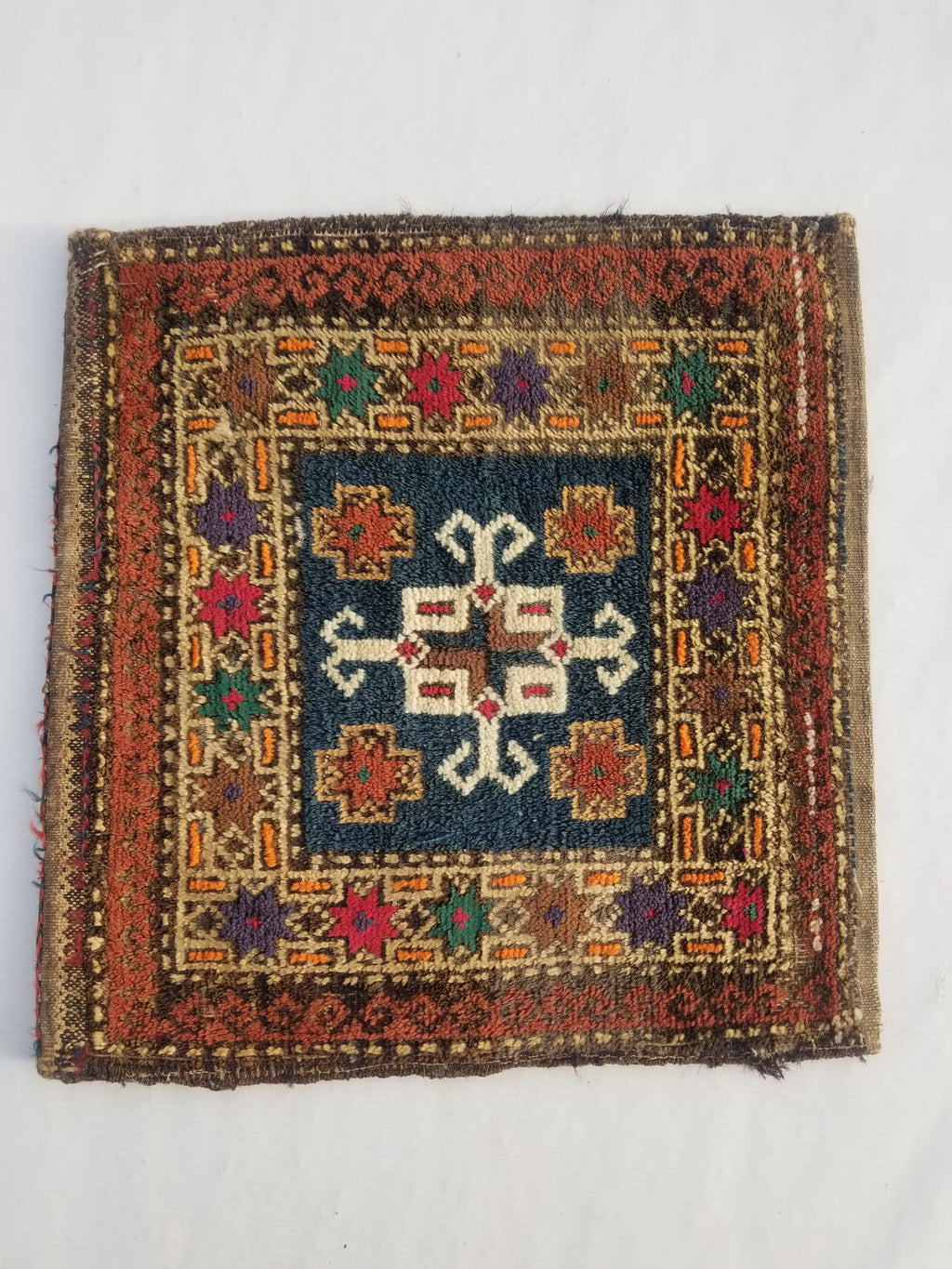 Antique Traditional Handmade Kurdish  Wool Multicolor Saddle Bag 40x38cm