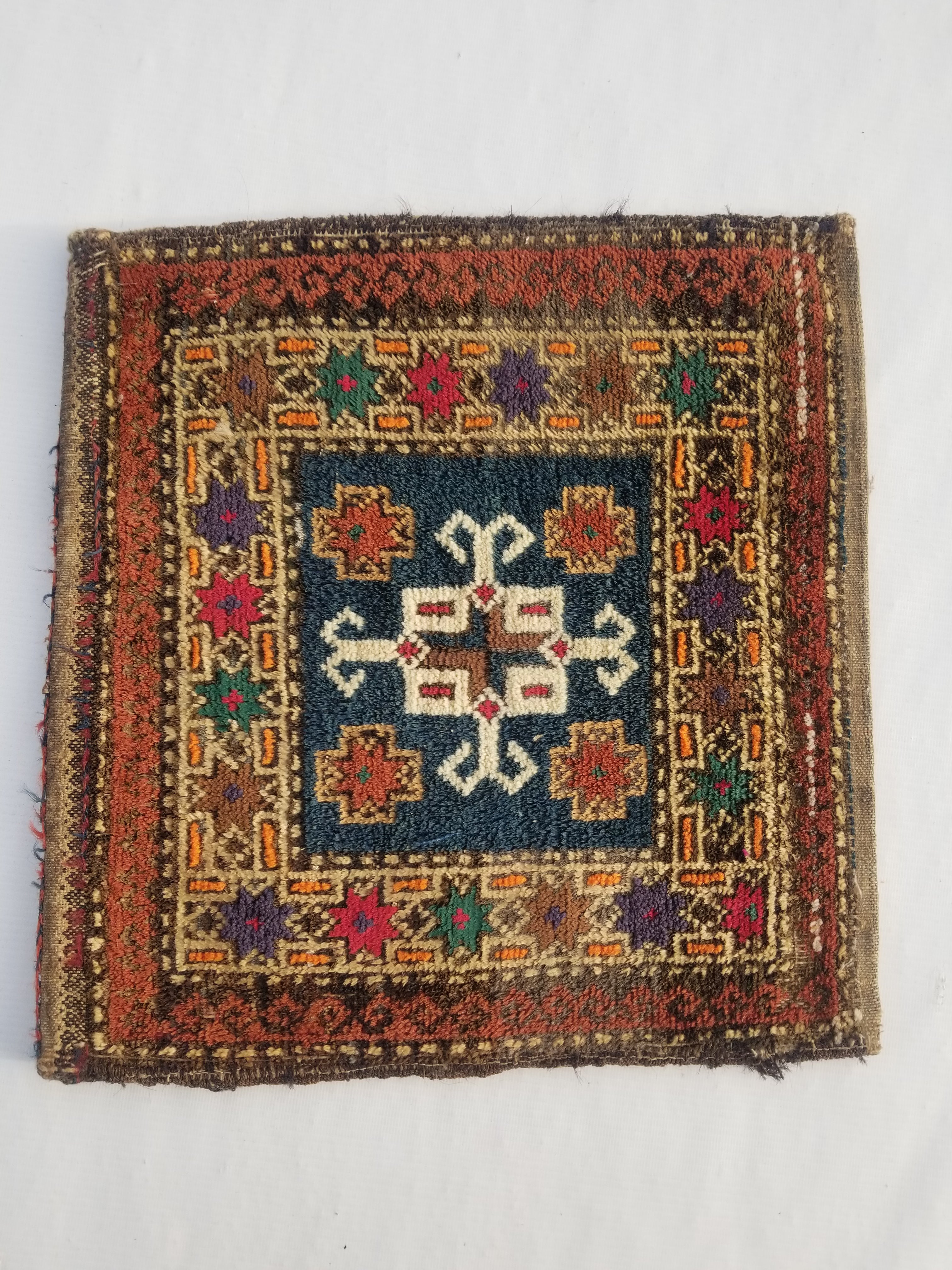 Antique Traditional Handmade Kurdish  Wool Multicolor Saddle Bag 40x38cm