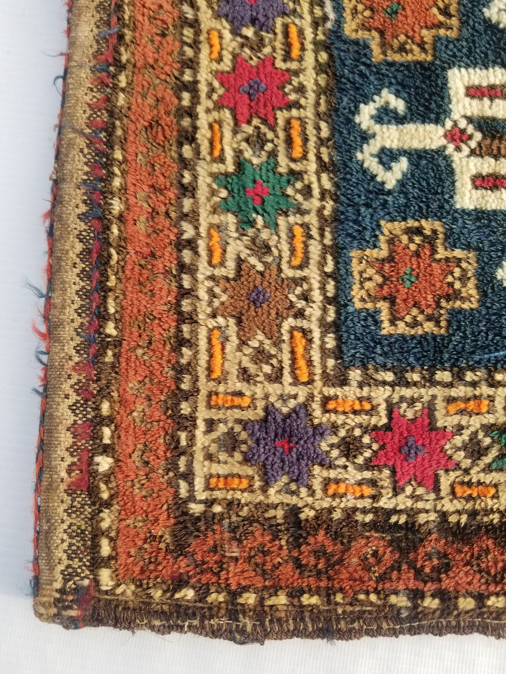 Antique Traditional Handmade Kurdish  Wool Multicolor Saddle Bag 40x38cm