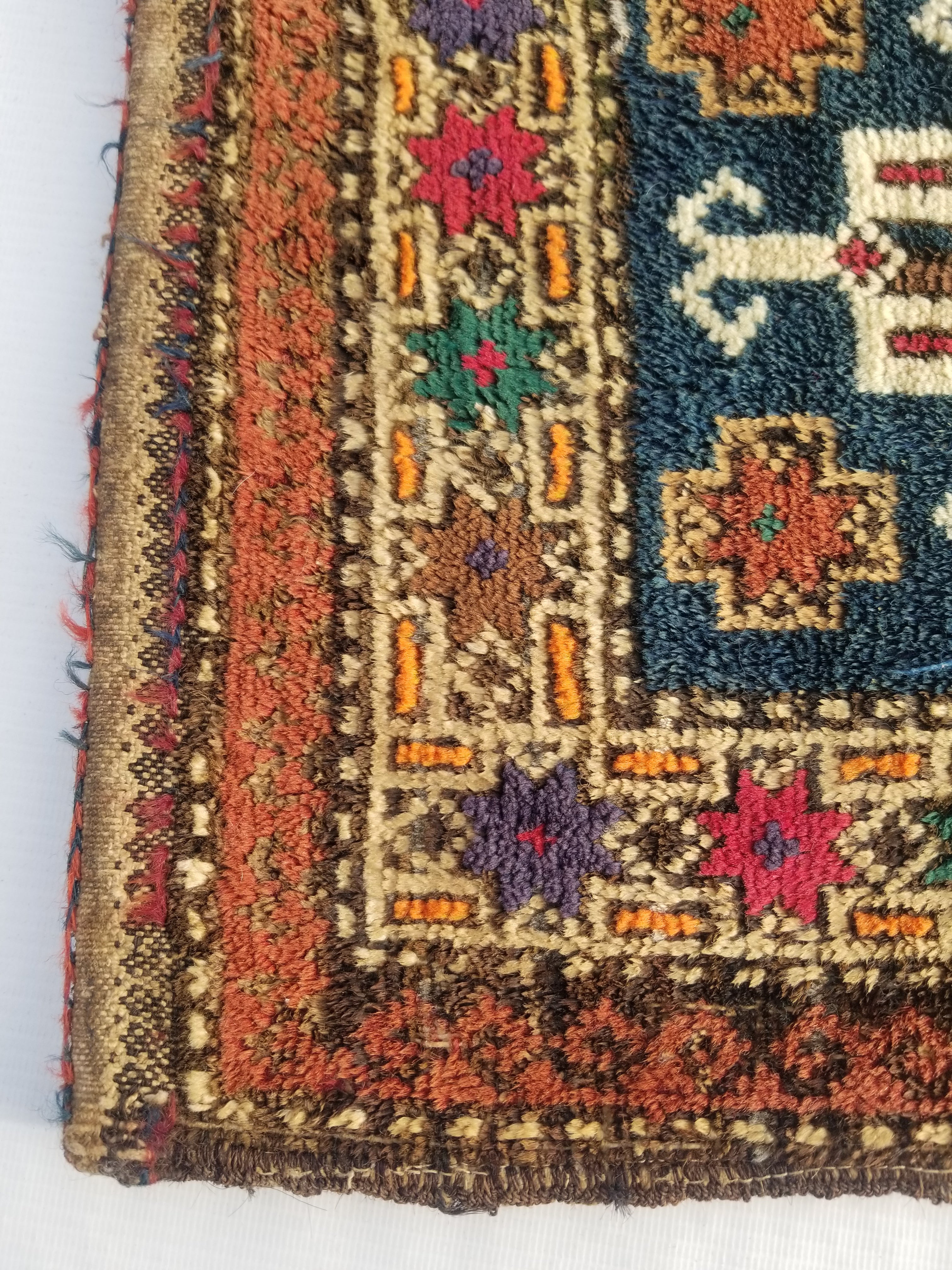 Antique Traditional Handmade Kurdish  Wool Multicolor Saddle Bag 40x38cm