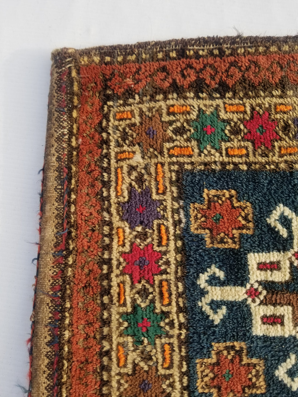 Antique Traditional Handmade Kurdish  Wool Multicolor Saddle Bag 40x38cm