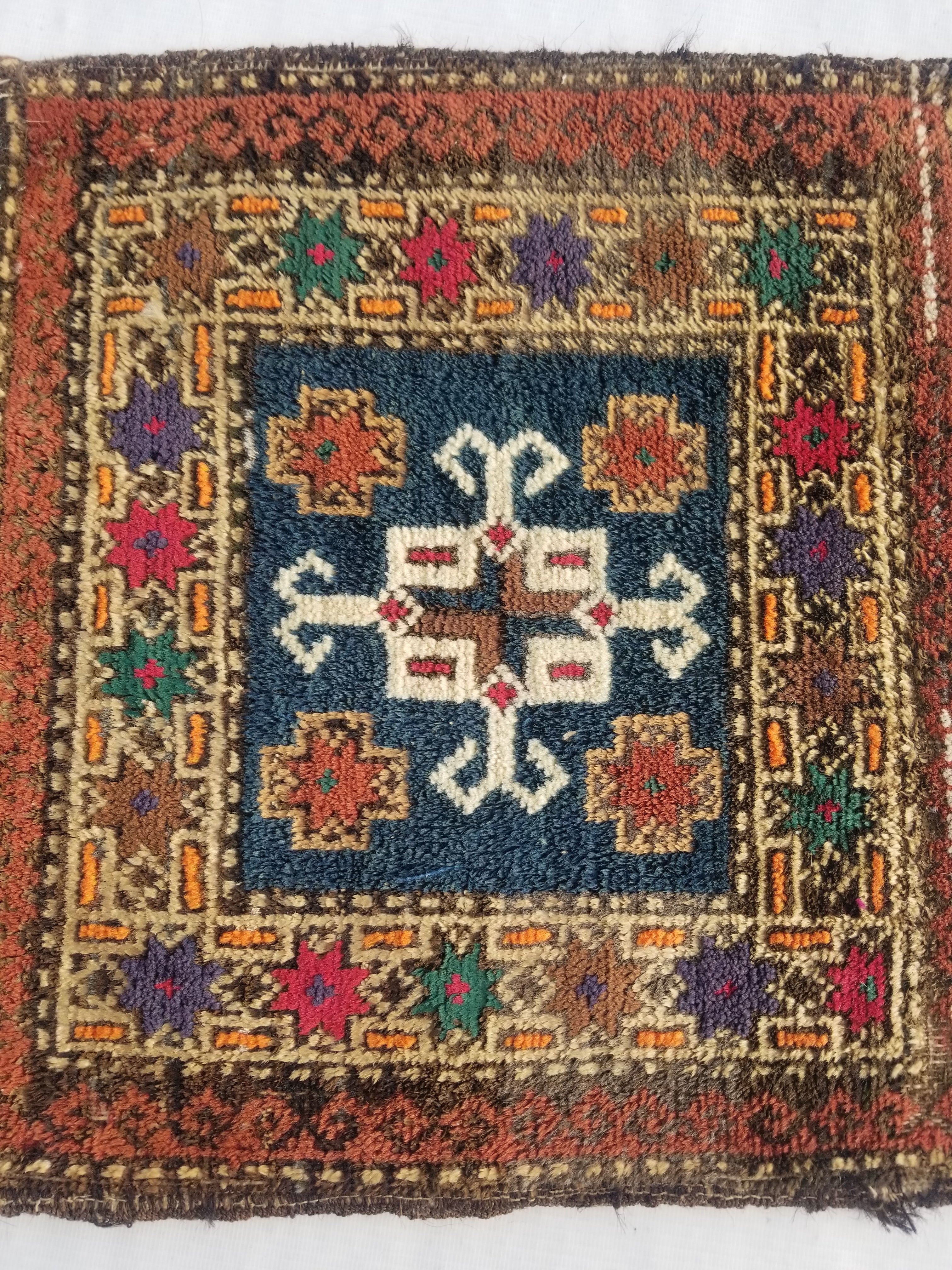 Antique Traditional Handmade Kurdish  Wool Multicolor Saddle Bag 40x38cm