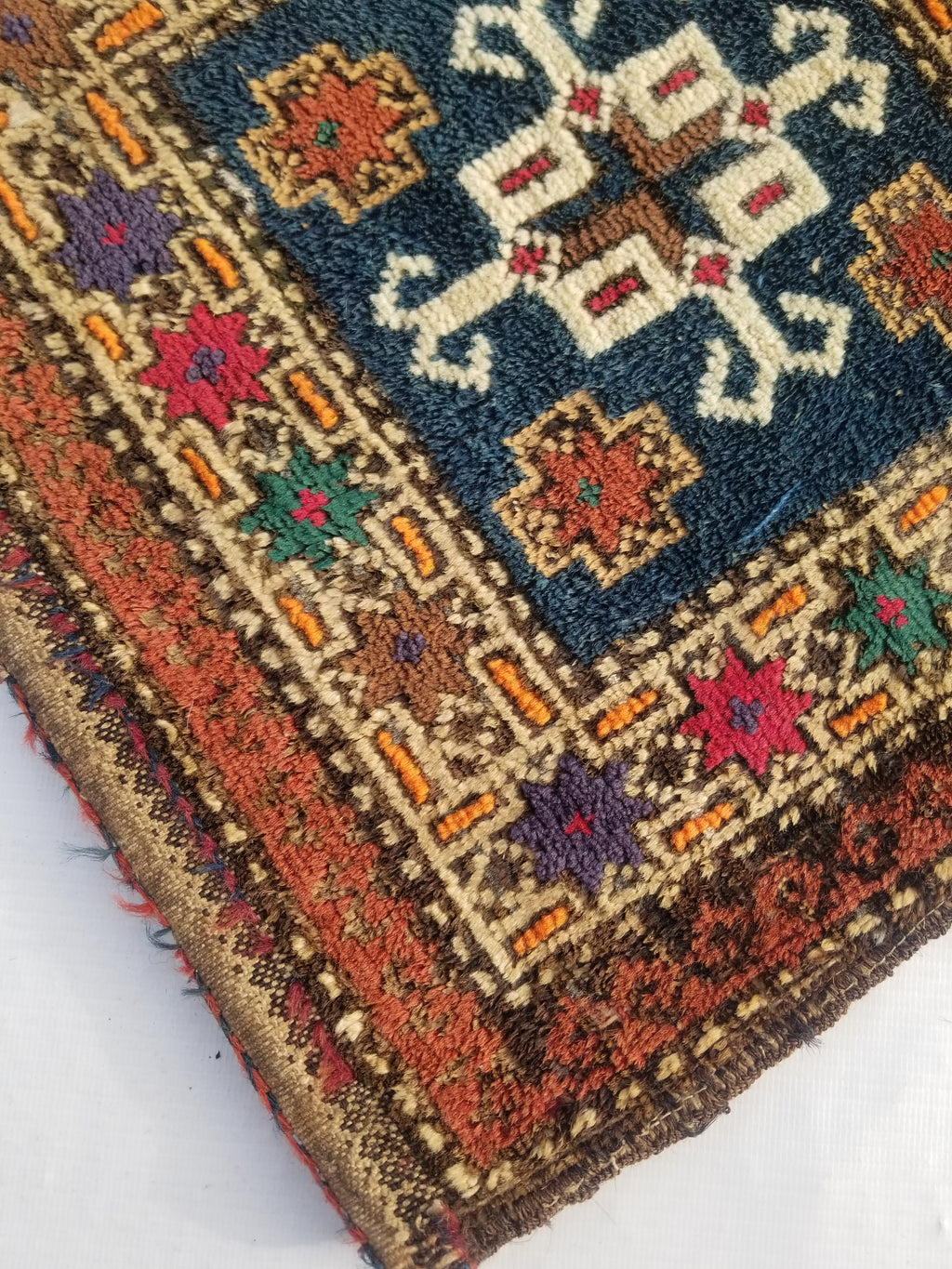 Antique Traditional Handmade Kurdish  Wool Multicolor Saddle Bag 40x38cm
