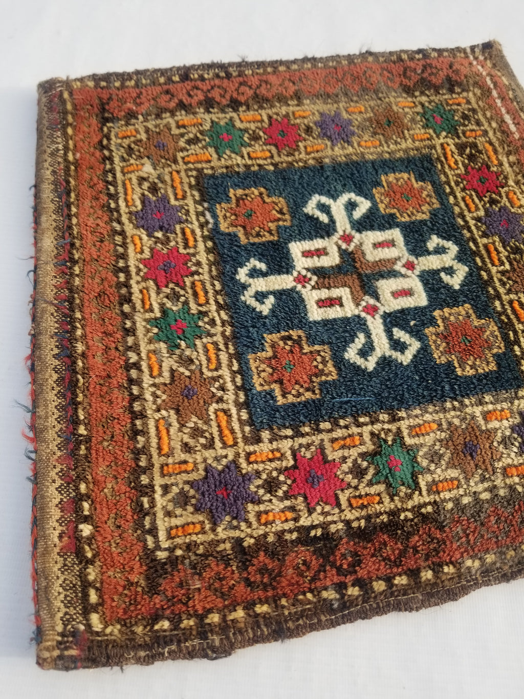 Antique Traditional Handmade Kurdish  Wool Multicolor Saddle Bag 40x38cm