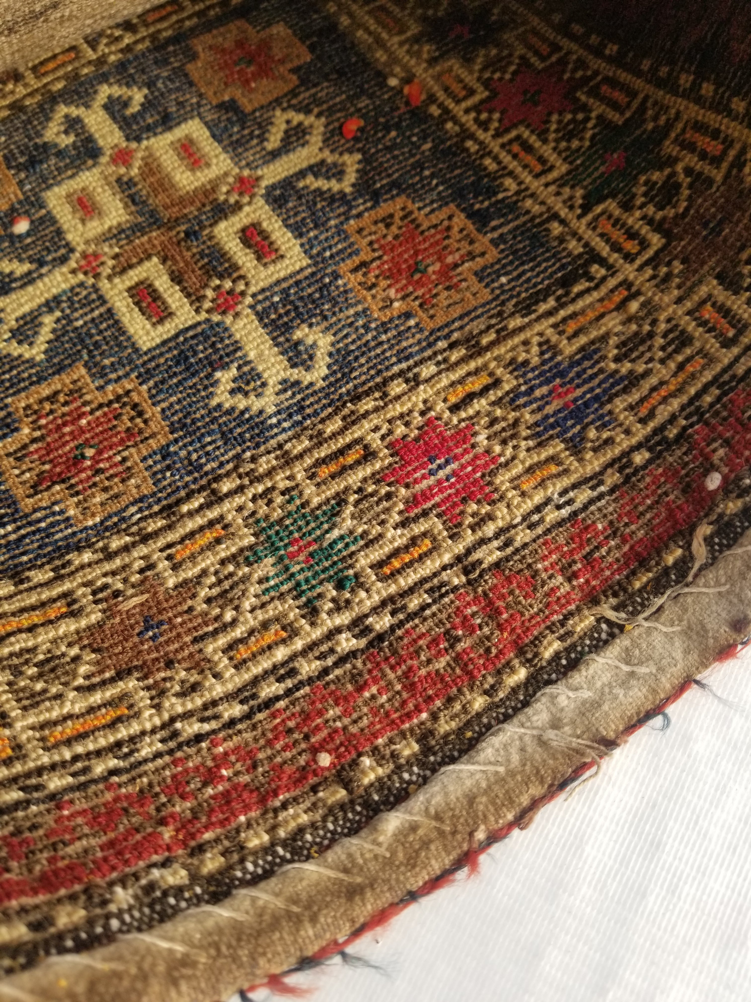 Antique Traditional Handmade Kurdish  Wool Multicolor Saddle Bag 40x38cm