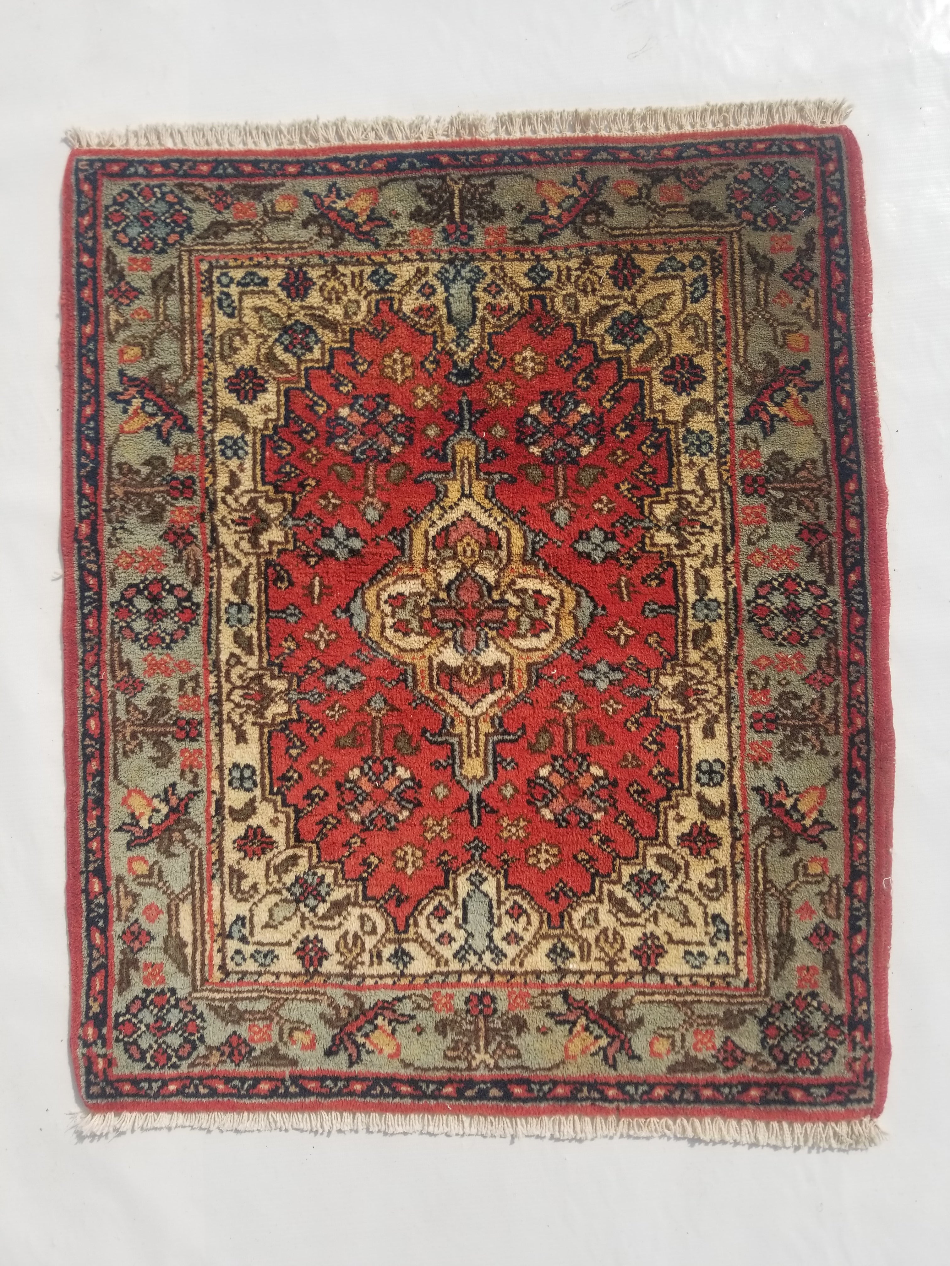 Vintage Traditional Handmade Oriental Wool Multicolor Rug 71x61cm